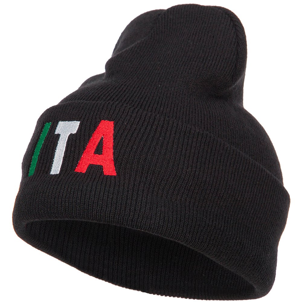 Italy ITA Flag Embroidered Long Beanie - Warm Winter Knit Hat for Men & Women - Perfect for Skiing, Snowboarding & Outdoor Activities