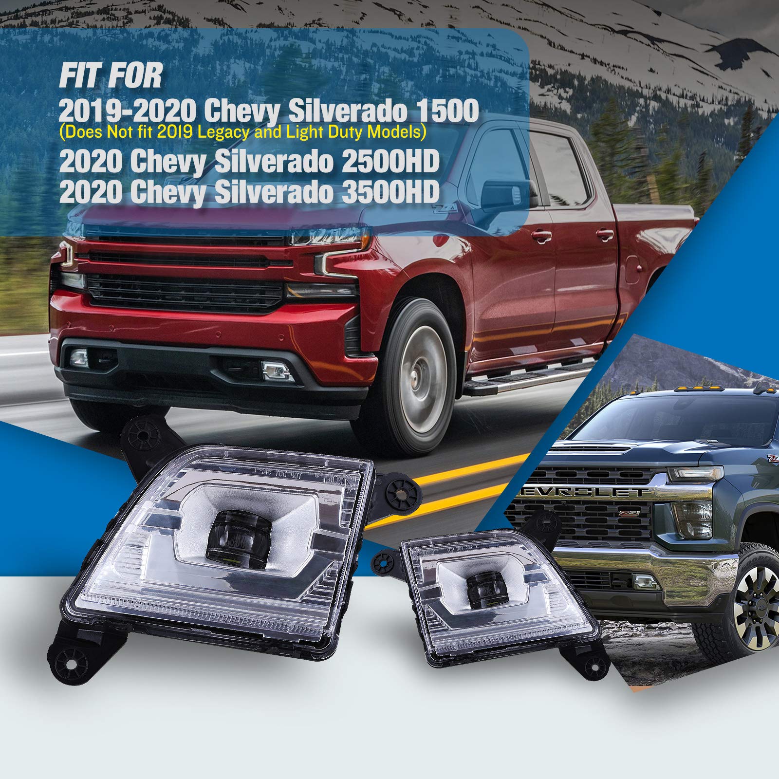AUTOWIKI LED Fog Lights for 2019-2020 Chevy Silverado 1500, 2020 Silverado 2500HD & 3500HD (Excludes 2019 Legacy & Light Duty Models) - 2PC Set - Enhance Visibility in Fog, Rain & Night Driving