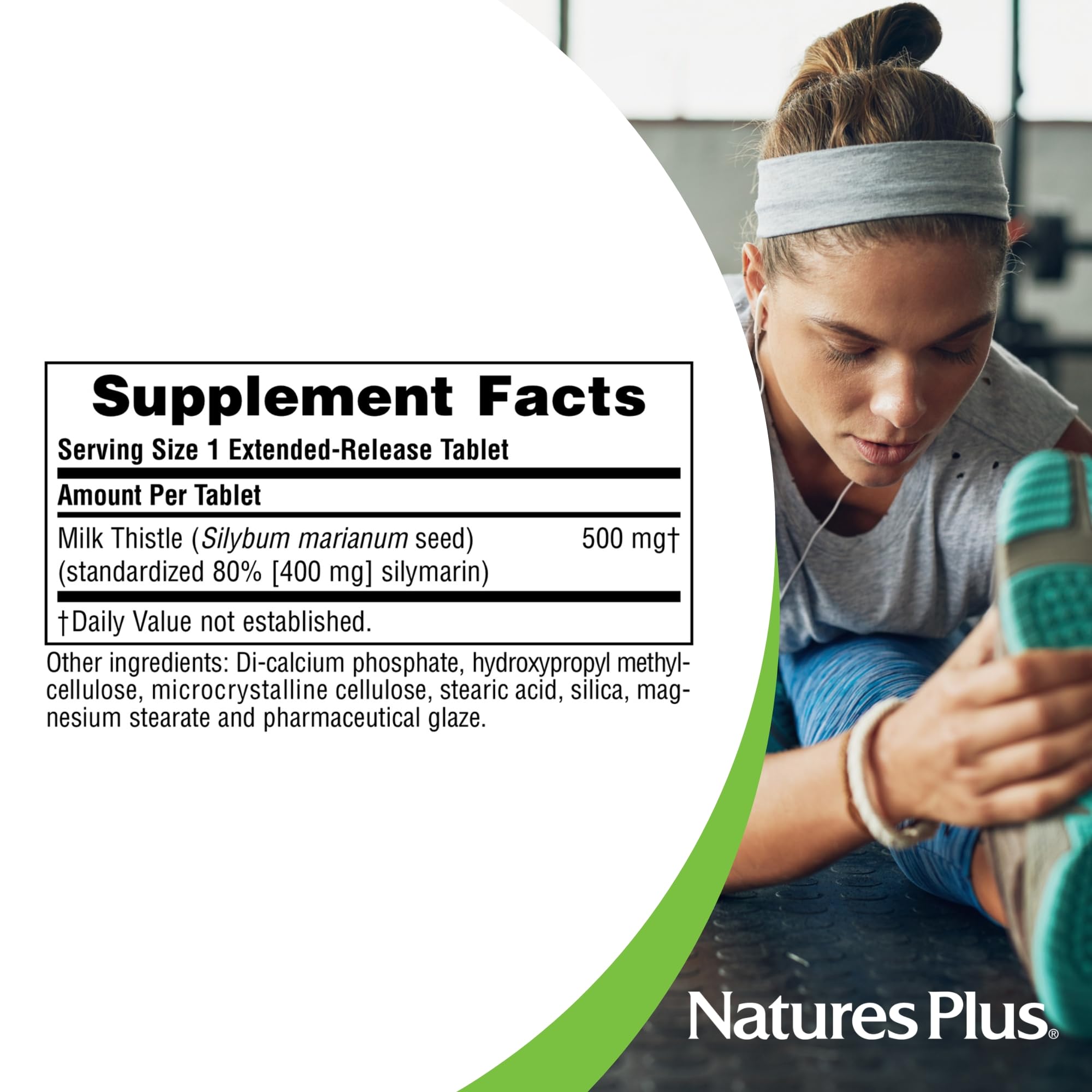 Natures Plus Herbal Actives Milk Thistle Extract 500mg - 80% Silymarin, 30 Vegetarian Tablets, Extended Release, Gluten-Free - Supports Liver Health & Detox - Perfect for Daily Wellness Routine