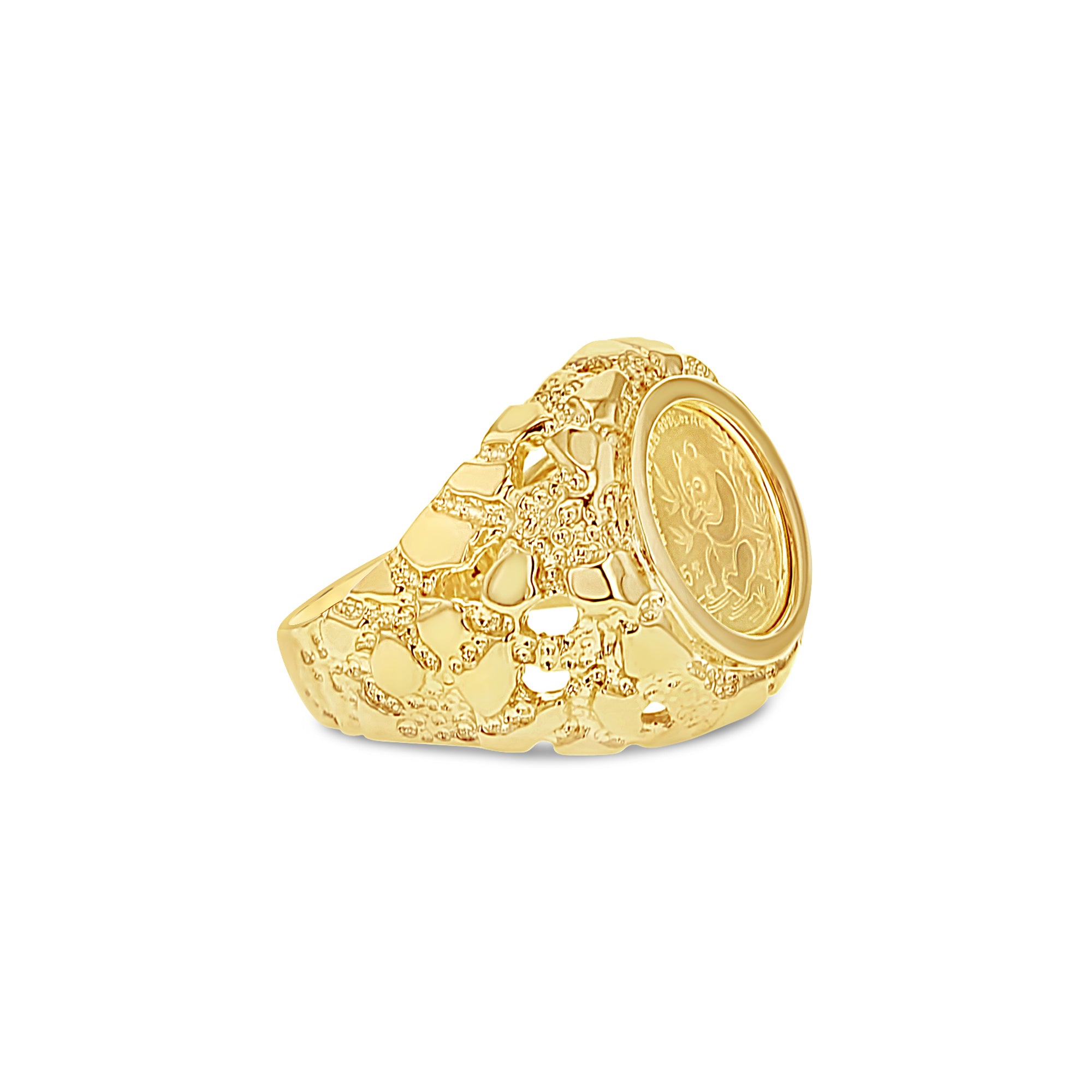 1991 Panda Coin 1/20oz Fine Gold Ring with 14K Yellow Gold Nugget Band - Perfect for Collectors, Gifts & Special Occasions