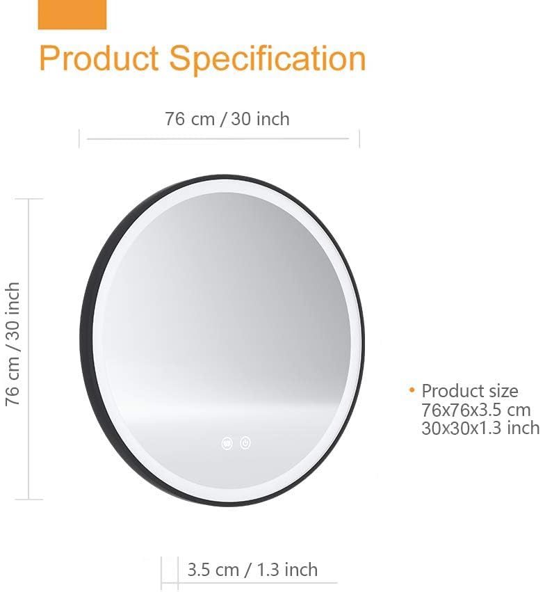 30 Inch Dimmable LED Round Bathroom Mirror - Wall Mounted Anti-Fog Vanity Mirror with Touch Switch & Demister Pad | Perfect for Makeup, Shaving & Home Decor