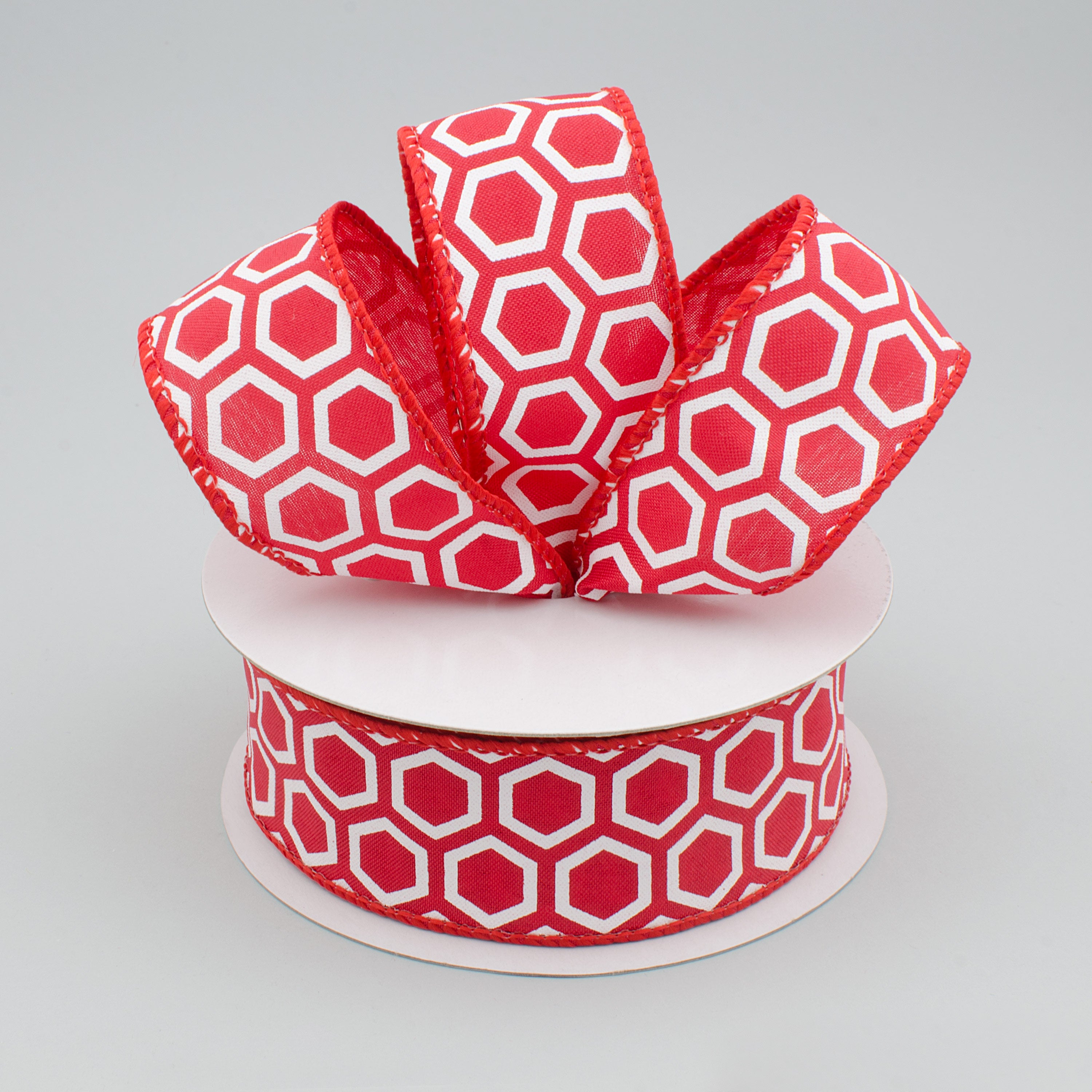 1.5 Inch Honeycomb Print Ribbon - Red Craft Ribbon (10 Yards) for Gift Wrapping, DIY Projects, Party Decorations and Scrapbooking