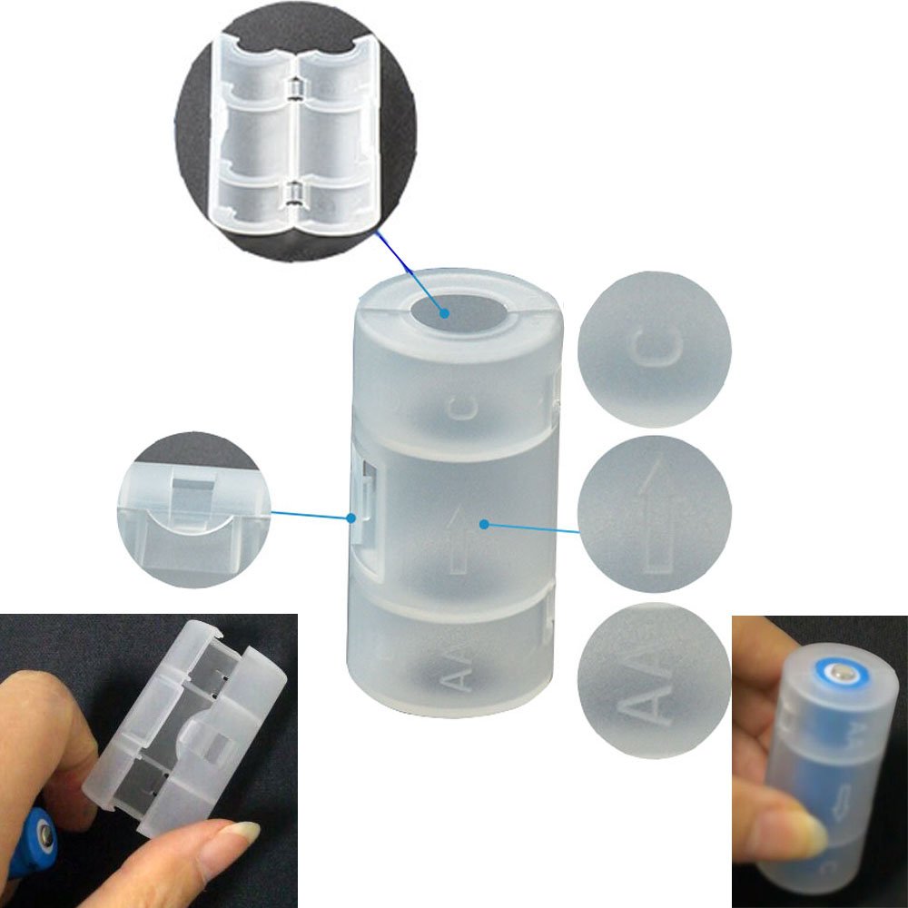 MINCHEN 10-Pack PP Plastic C Size Battery Spacers - AA to C Size Battery Adapter Converter Case (No Batteries Included) for Flashlights, Toys, and Electronics