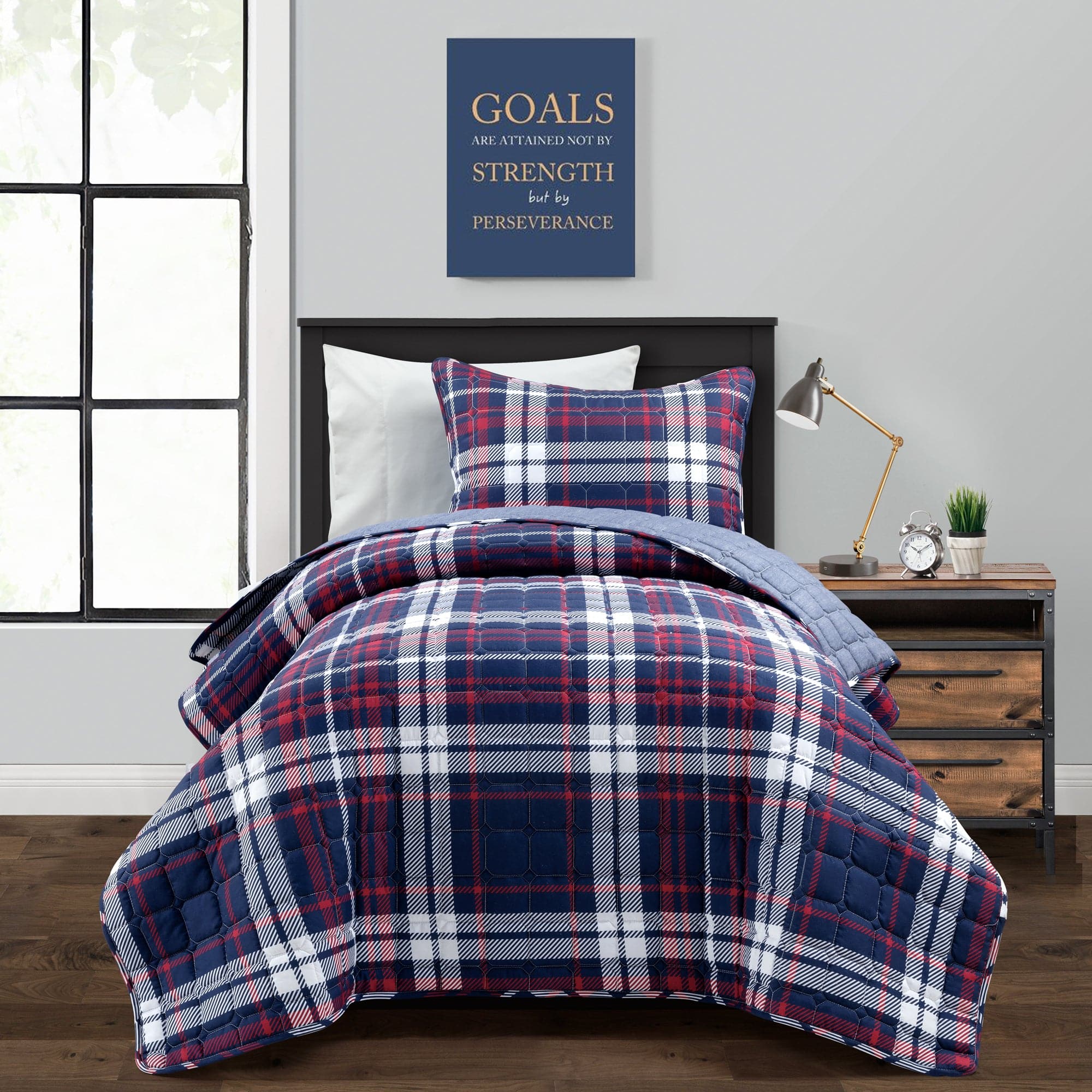 Grayson Farmhouse Plaid Reversible Quilt Set - King Size Bedding, Soft Cotton Blend, Rustic Home Decor for Cozy Bedroom & Guest Room