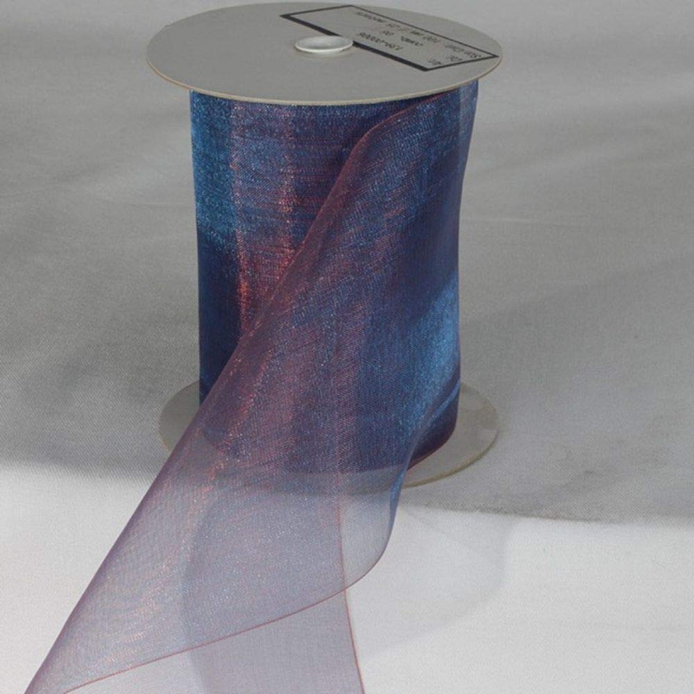 Navy Blue & Purple Shimmering Crystal Organdy Wired Craft Ribbon - 4 Inch x 27 Yards Bulk Roll for Gift Wrapping, Wedding Decorations, DIY Crafts & Scrapbooking