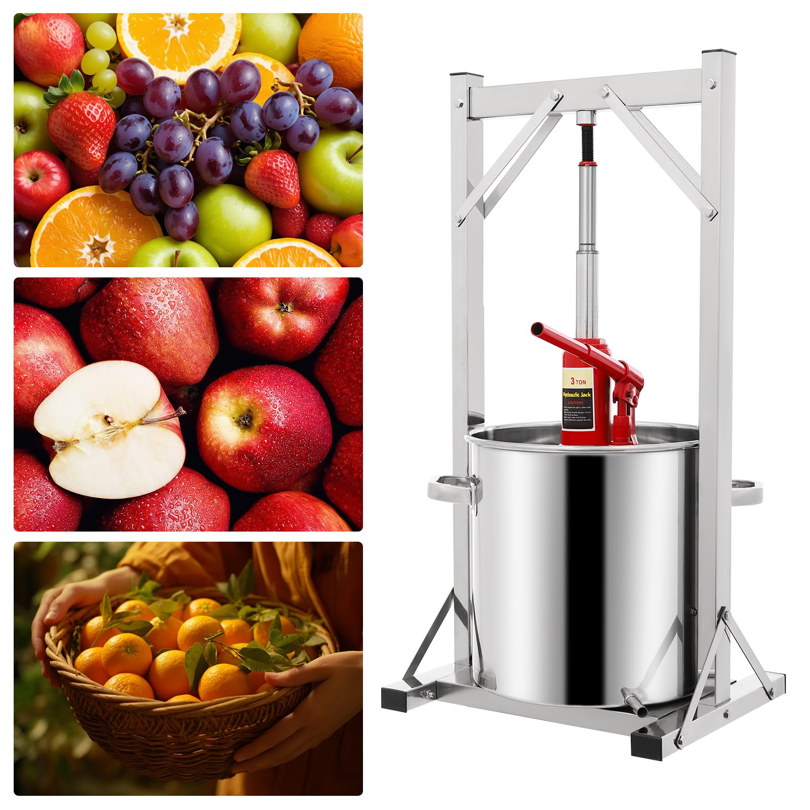 22L Stainless Steel Hydraulic Fruit Wine Press - Manual Cider Press for Grapes, Apples, Juice & Wine Making - Perfect for Home Brewing, Winemaking & DIY Juice Extraction (22L Capacity)