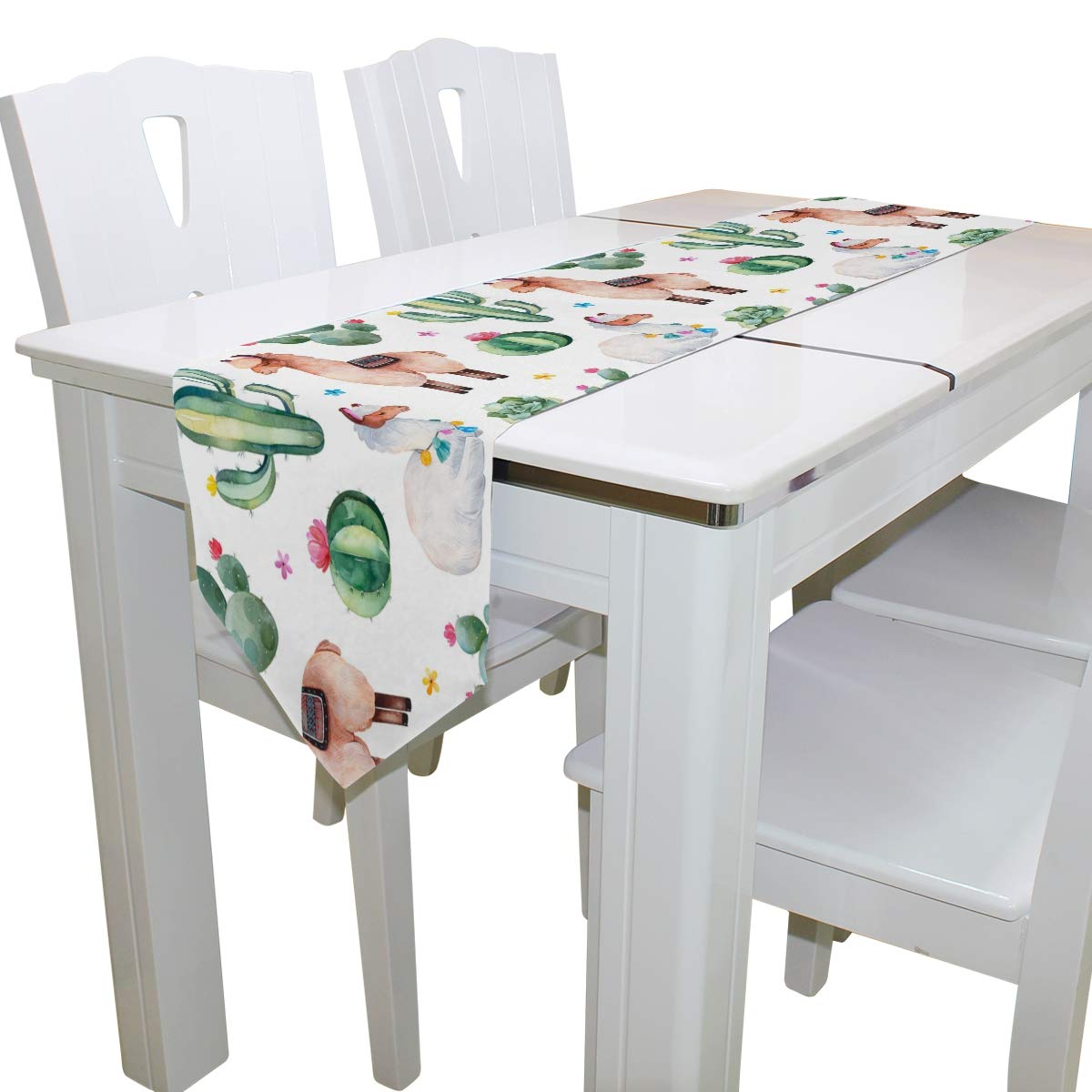 MOYYO Green Cactus & Cute Llamas Alpaca Table Runner - 13 x 70 Inch Polyester Tablecloth for Coffee Tables, Weddings, Parties & Home Decor | Perfect for Dining Room, Kitchen, Banquets, and Special Events