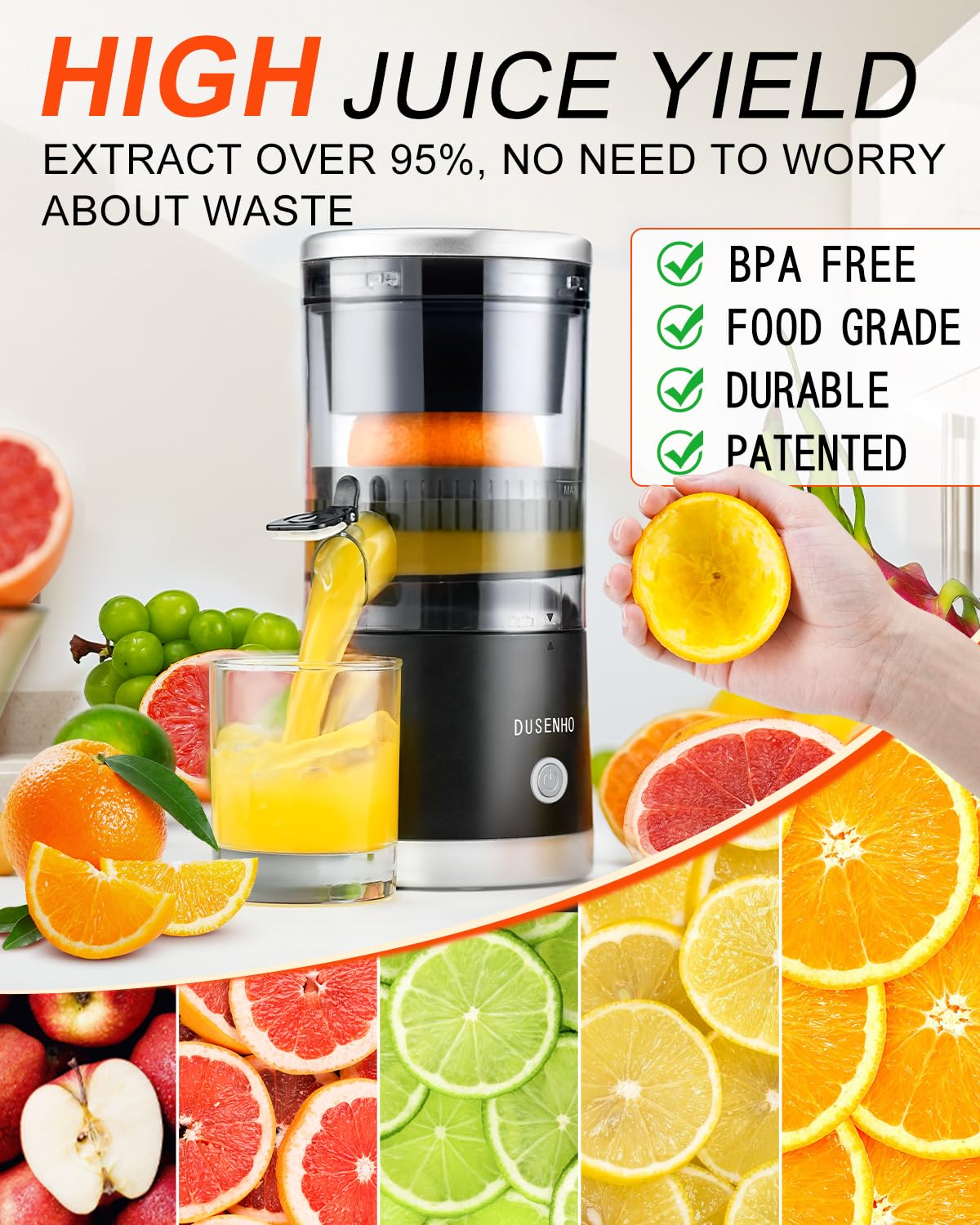 Rechargeable Electric Citrus Juicer - USB-Powered Portable Juicer Machine with Cleaning Brush for Oranges, Lemons & Limes | Perfect for Kitchen, Camping & Travel