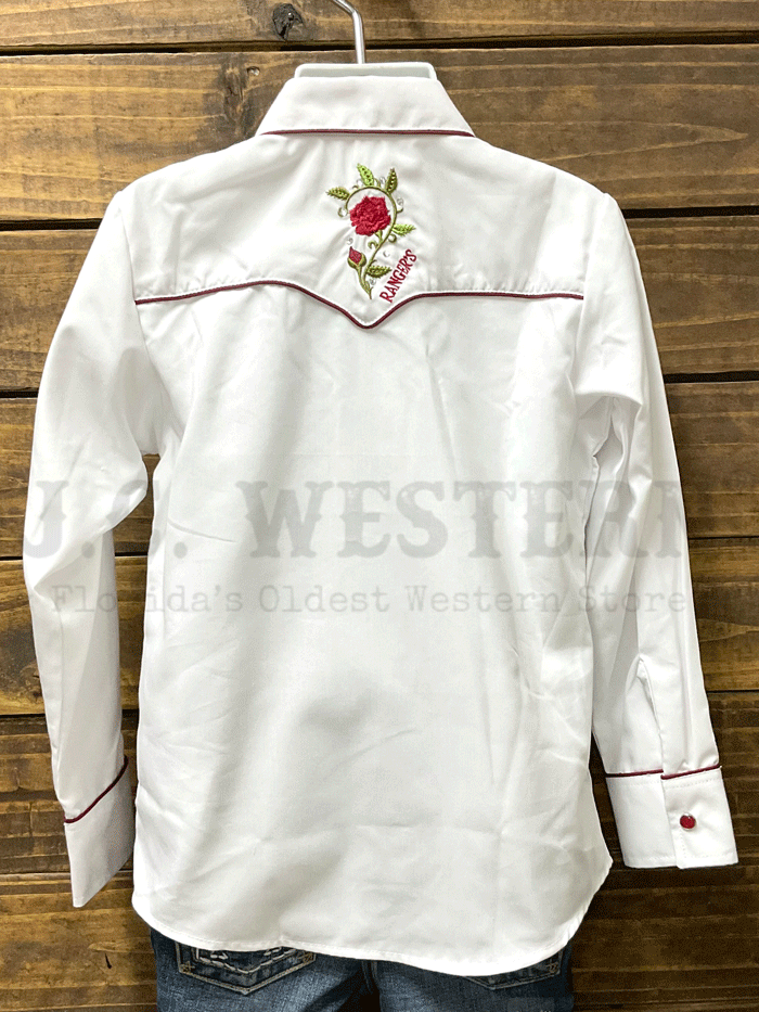 Rangers 011NA01 Western Style Long Sleeve Embroidered Shirt for Girls - White | Perfect for Rodeo, Country Music Festivals & Western Fashion
