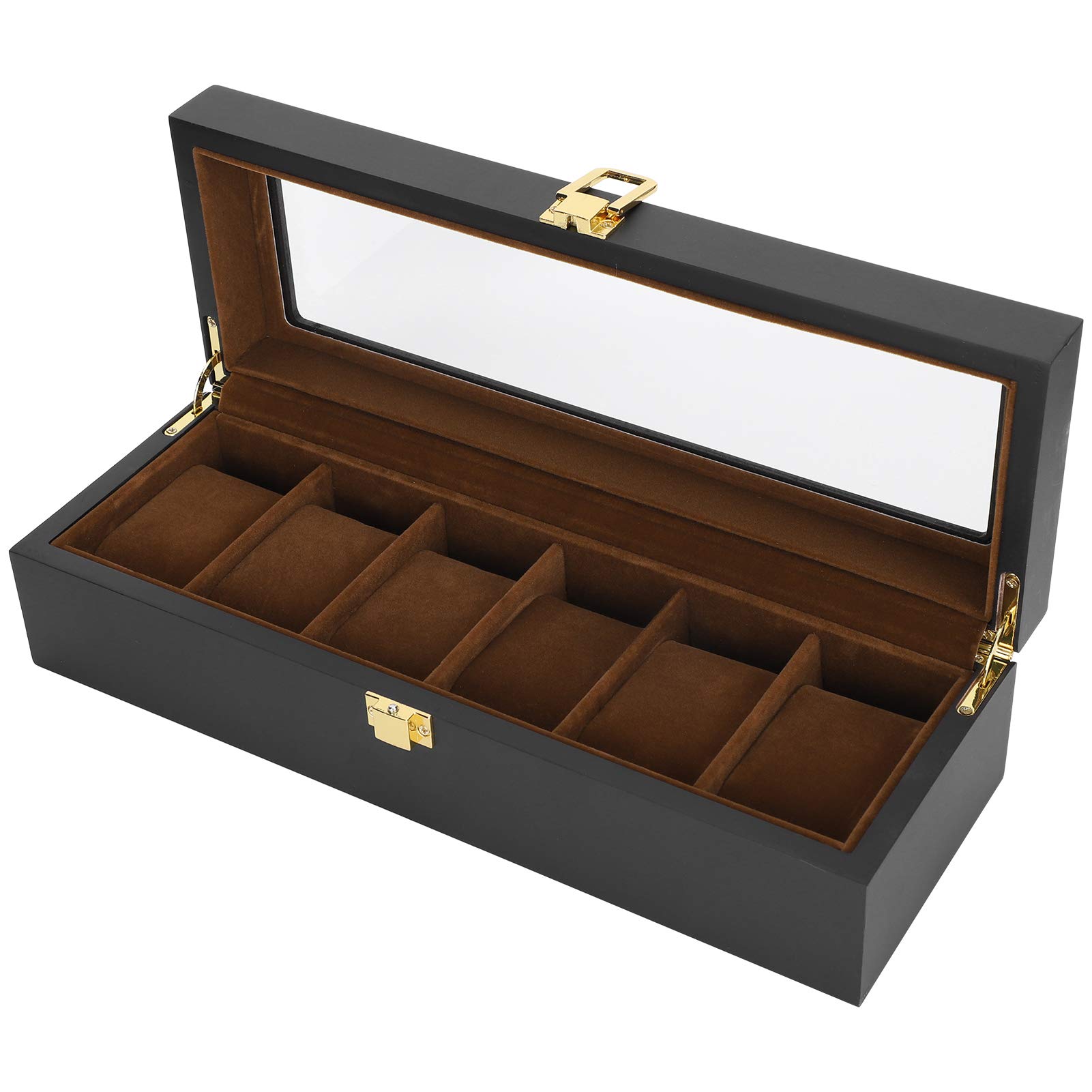 Premium 6-Slot Watch Box with Glass Lid - Jewelry & Watch Organizer for Men & Women | Perfect Gift for Watch Collectors