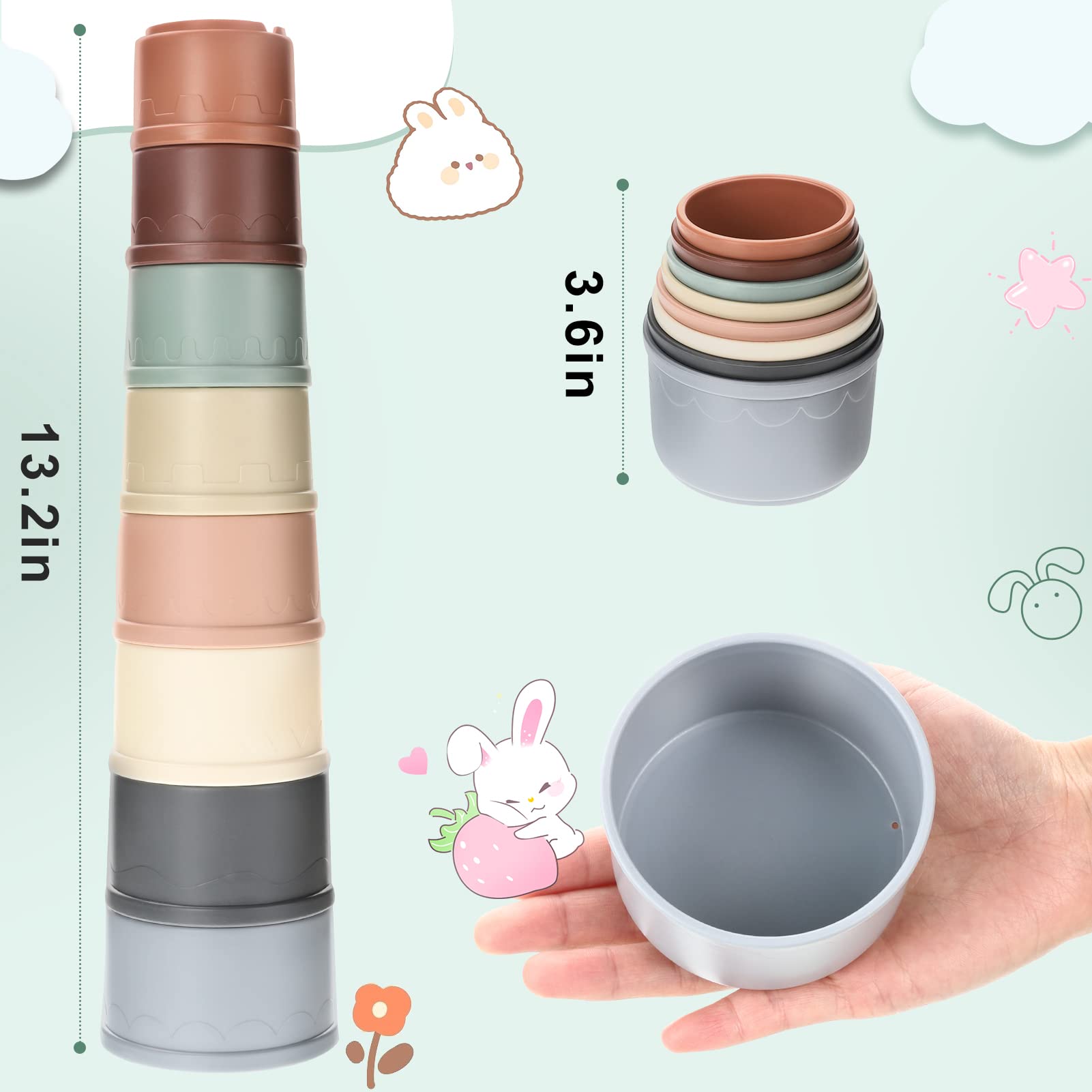 MEWTOGO 8-Piece Stacking Cups for Small Animals - Colorful Reusable Rabbit Toys, Safe Plastic Nesting & Hiding Cups for Bunnies, Guinea Pigs, Hamsters - Perfect for Food Play, Enrichment & Training