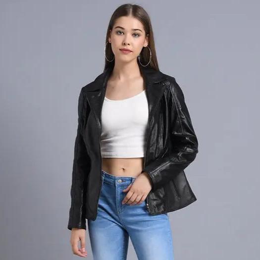 BOL Women's Classic Open Collar Leather Jacket – Stylish Faux Leather Motorcycle Jacket for Casual Outfits & Fall Fashion