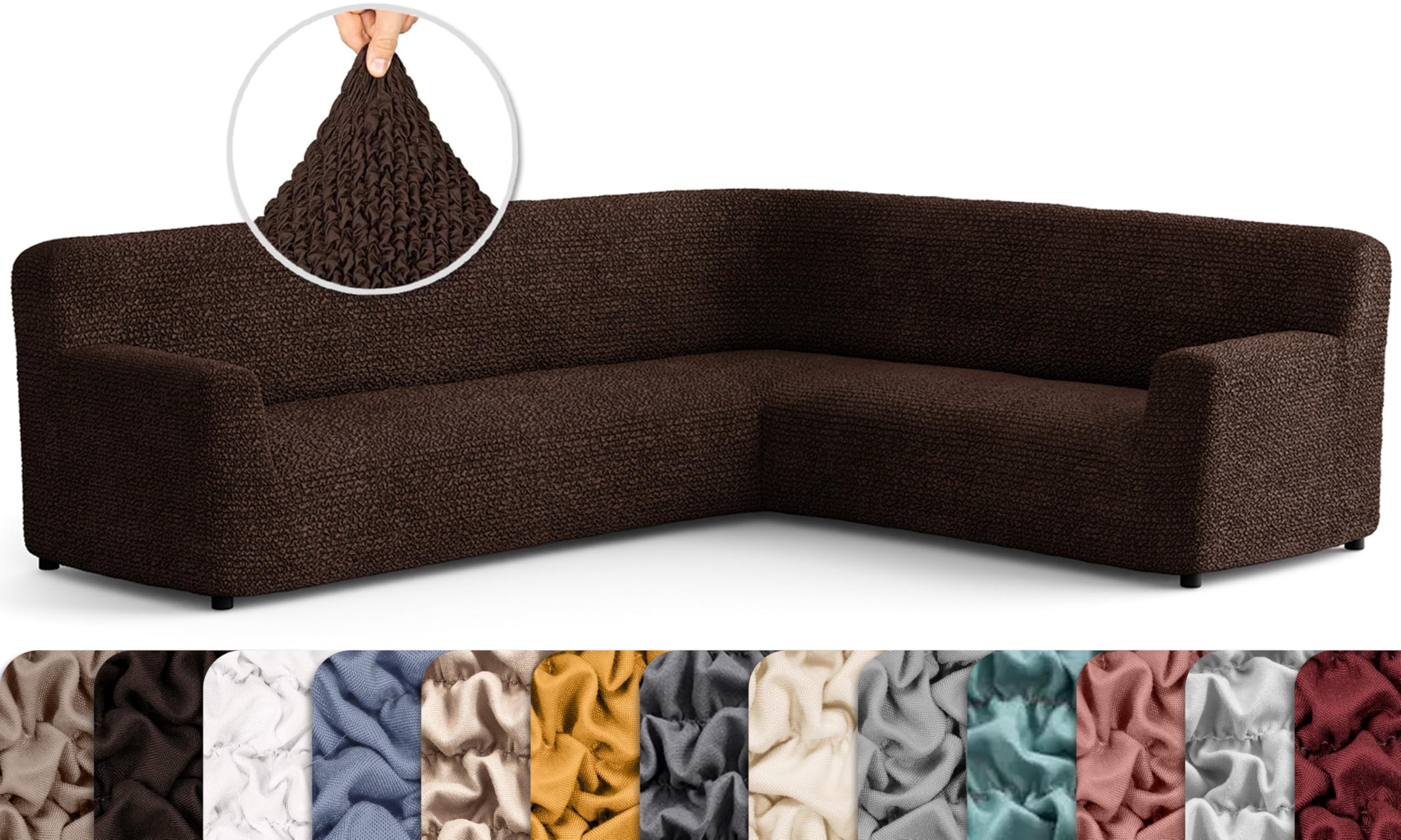 PAULATO BY GA.I.CO. Extra Large L-Shaped Sectional Couch Cover - Washable Polyester Sofa Slipcover - 1-Piece Form Fit Furniture Protector - Microfiber Dark Brown - Perfect for Living Room, Family Room & Home Theater (Fits Corner Sectional Sofas)