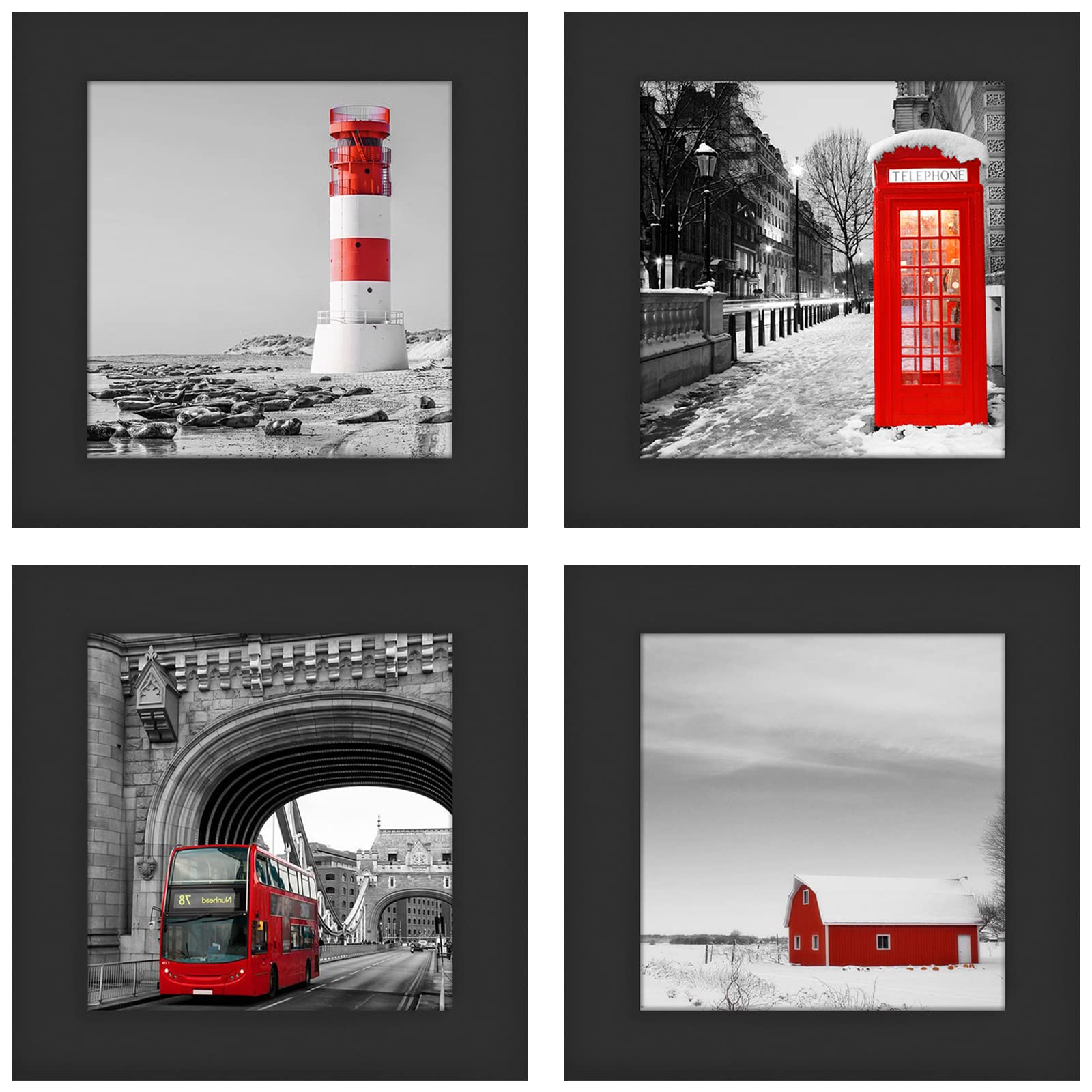 Black 5x5 Picture Frames Set of 4 - Solid Wood Wall & Tabletop Photo Frames for Home Decor, Wedding Photos, Family Portraits & Office Display