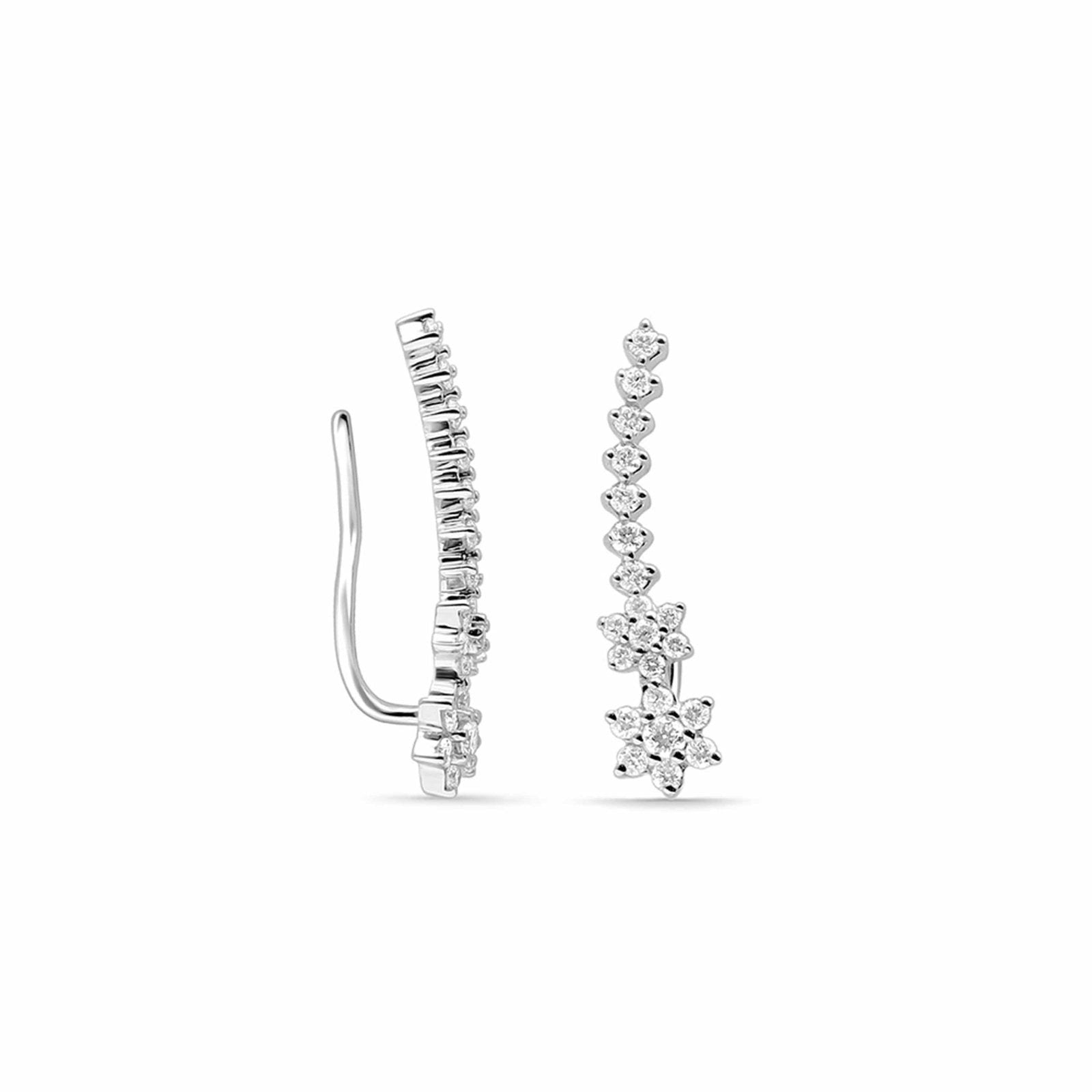 14k White Gold Diamond Flower Ear Climber Earrings for Women - Elegant Dangle Earrings for Parties, Weddings & Special Occasions