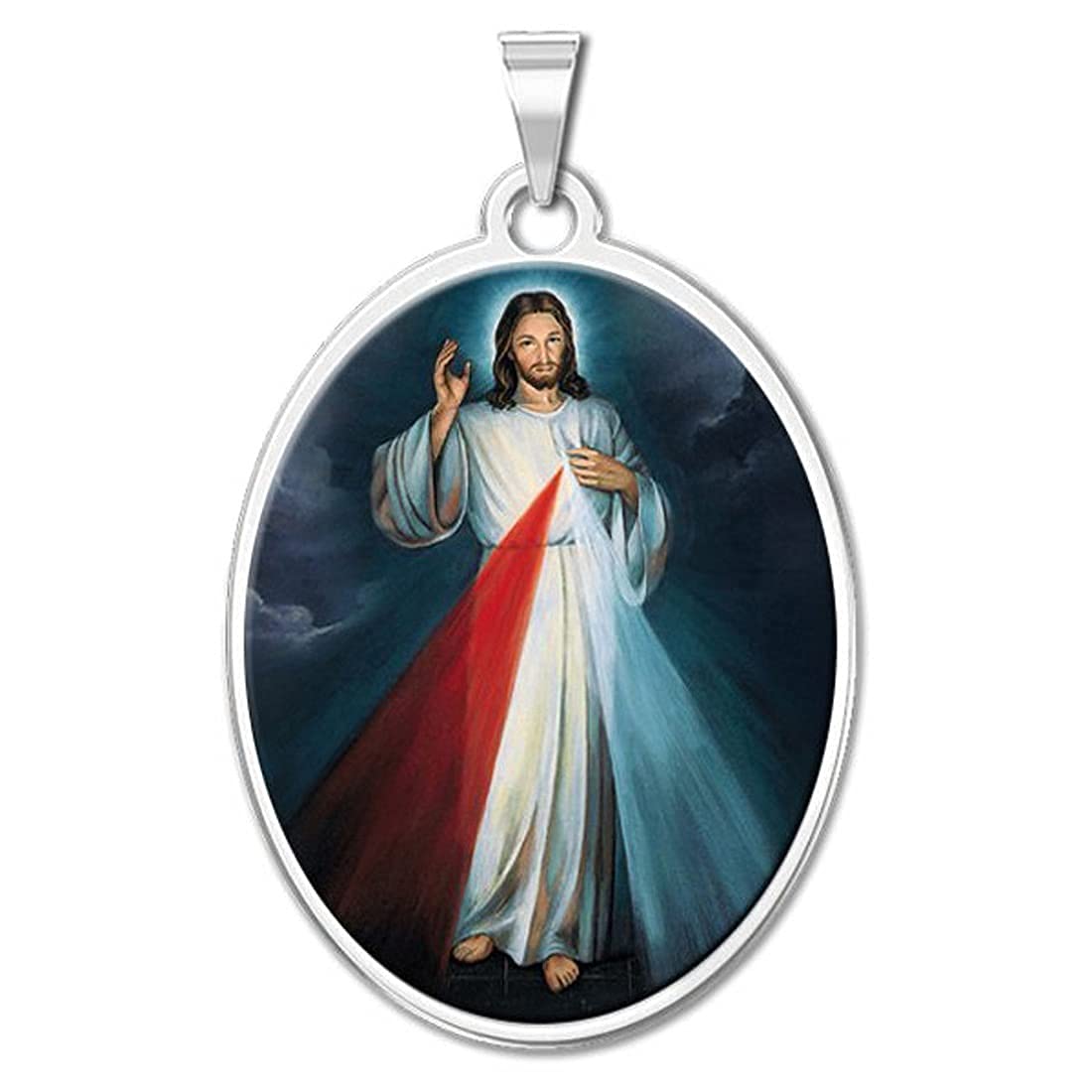 Divine Mercy Double Sided Oval Religious Medal - 14K Gold & Sterling Silver Jewelry for Men & Women | Religious Gifts, Baptism Present, First Communion Gift | Catholic Jewelry & Spiritual Protection