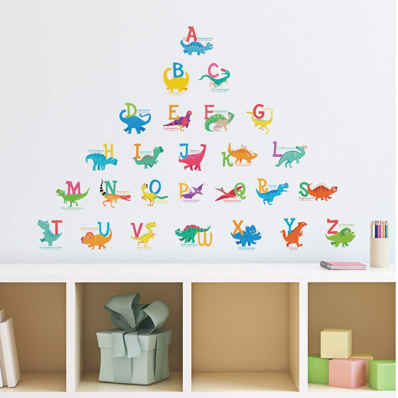 Dinosaur Alphabet Wall Stickers for Kids - DECOWALL DS-8033 A-Z Peel & Stick Nursery Decor, Removable Wall Decals for Bedroom, Living Room, Playroom - Fun Educational Room Decor for Toddlers & Preschoolers