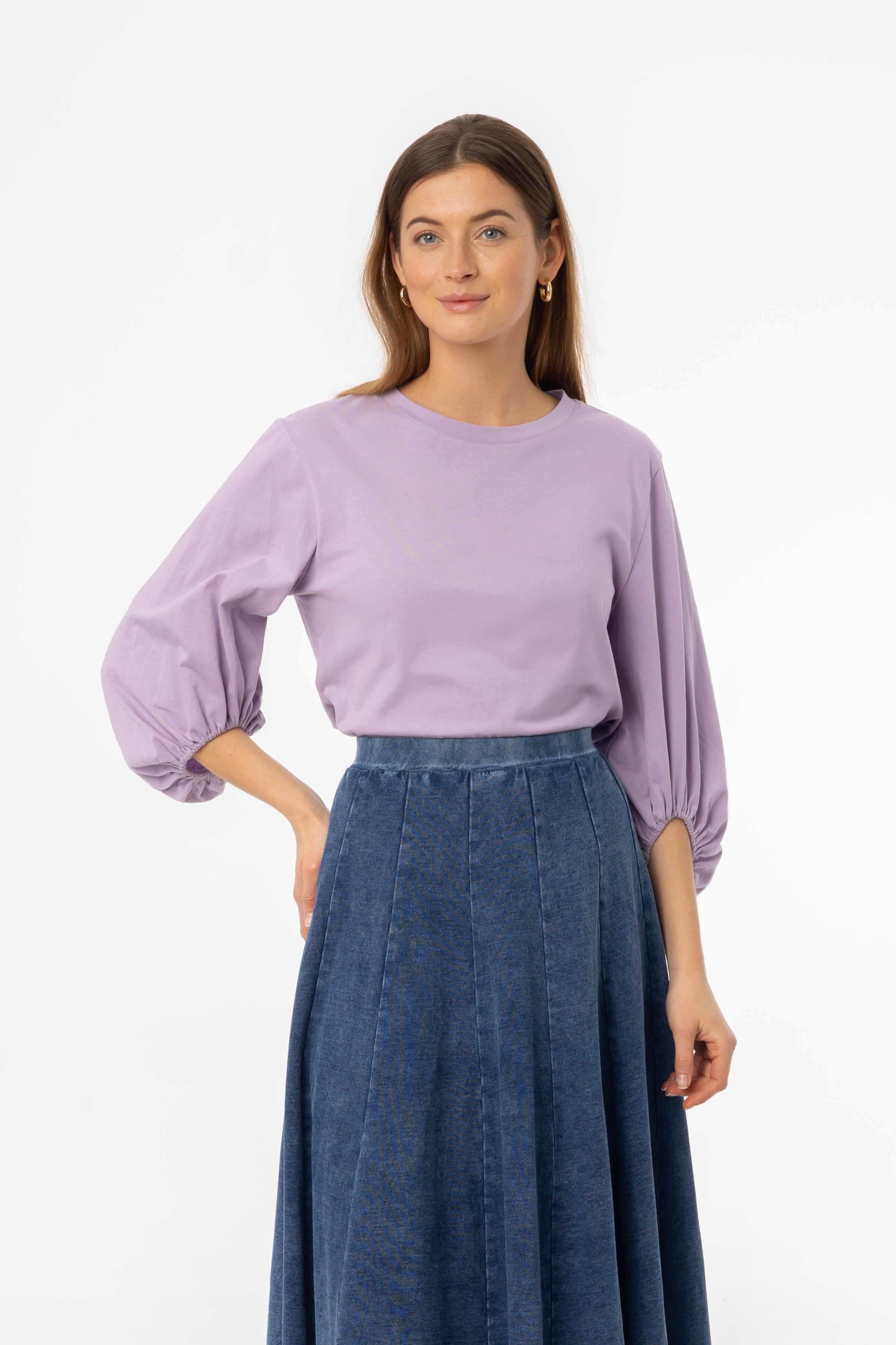 Stylish Purple Gathered Sleeve T-Shirt for Women - Trendy Casual Top for Everyday Wear, Dates & Outings
