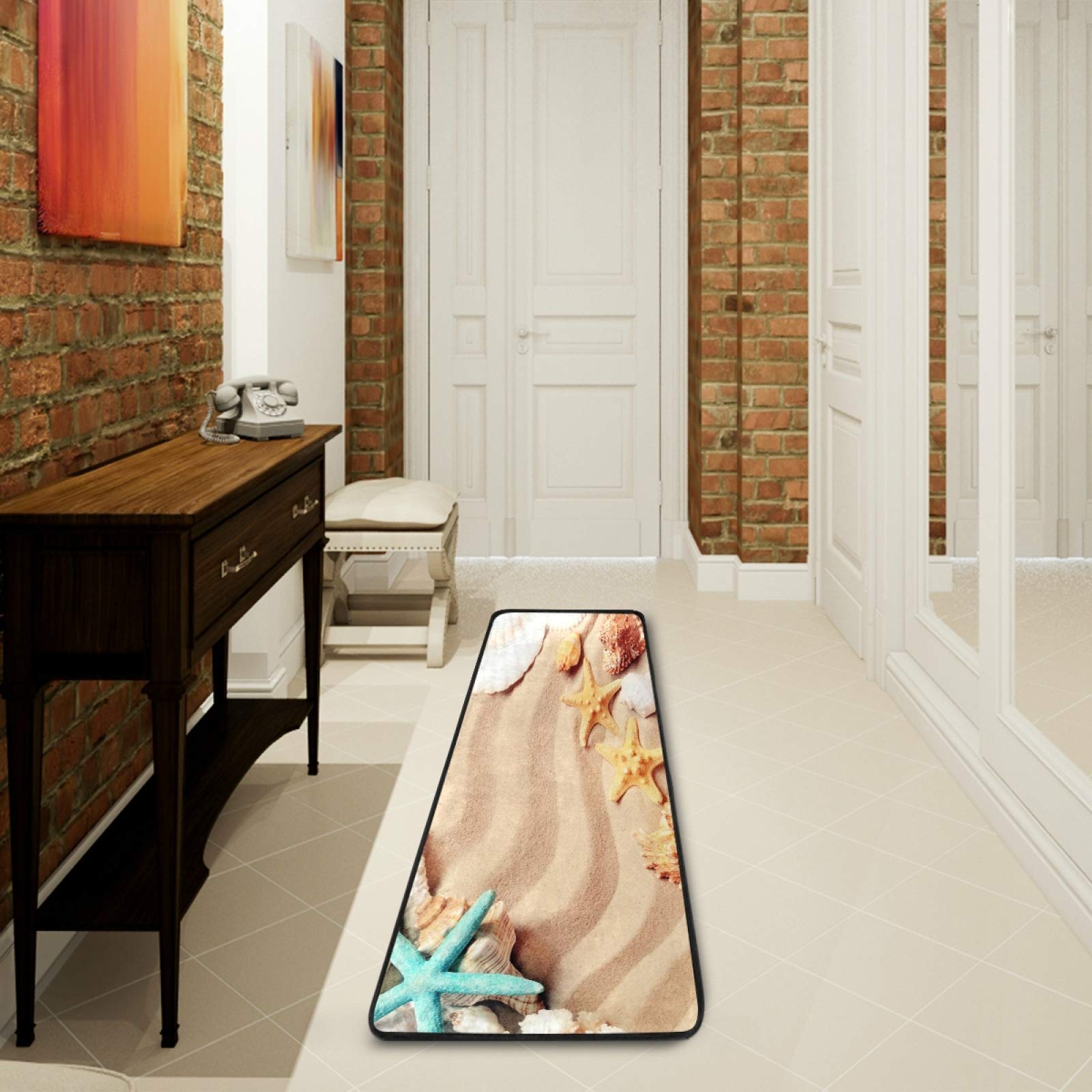 ALAZA Summer Beach Starfish Seashell Collection Area Rug - 2' x 6' Non-Slip Floor Mat for Living Room, Bedroom, Kitchen - Perfect for Coastal Decor, Vacation Homes & Beach House Style