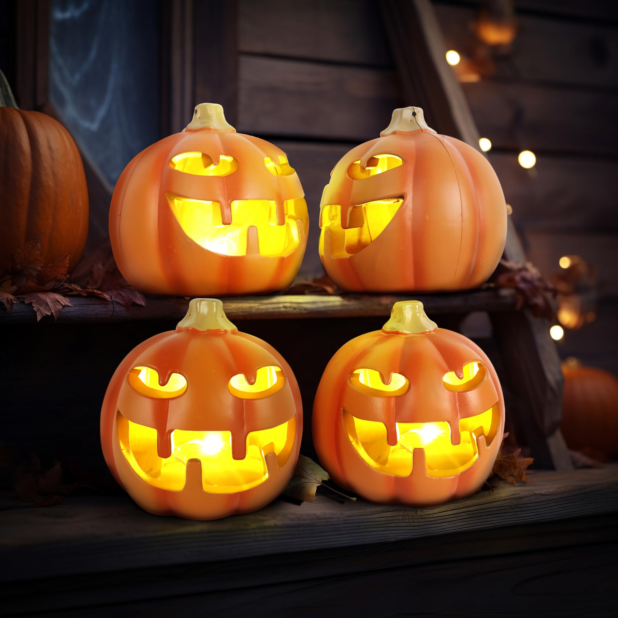Pumpkin Lights - Halloween Jack-O-Lantern String Lights for Indoor & Outdoor Decorations, Party Supplies, Fall Festival & Thanksgiving Decor - 4 Pack | Perfect for Porch, Yard, Garden, Window & Halloween Party Decor
