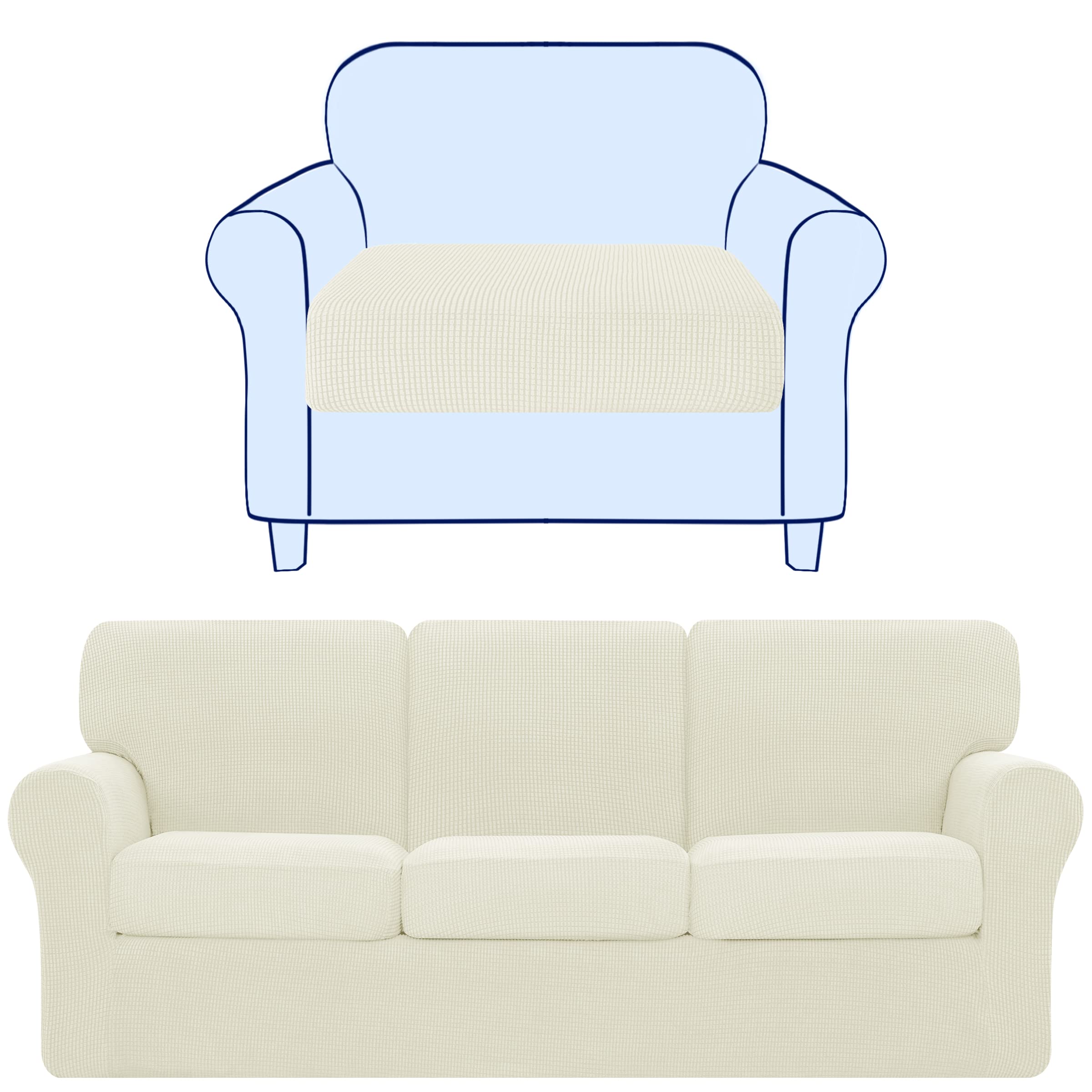 SUBRTEX 7-Piece Stretch Sofa Slipcover Set with Separate Backrest & Cushion Covers - Ivory Living Room Furniture Protector for Couches & Sectionals | Easy Fit, Washable Fabric for Home Decor