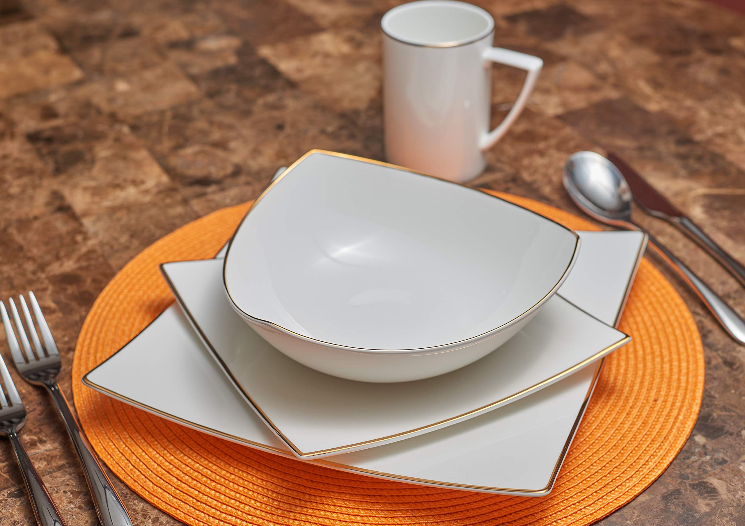 Red Vanilla Extreme Gold 16-Piece Dinnerware Set - Elegant White Porcelain Tableware for Formal Dining & Special Occasions