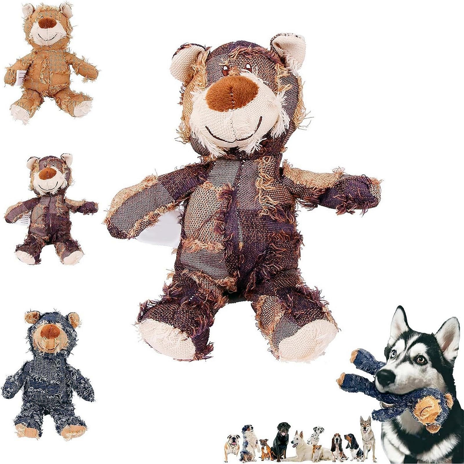 Durable Bear Plush Dog Toy for Aggressive Chewers - Squeaky Interactive Chew Toy for Large Dogs - Purple Pet Toy for Boredom Relief & Playtime Fun