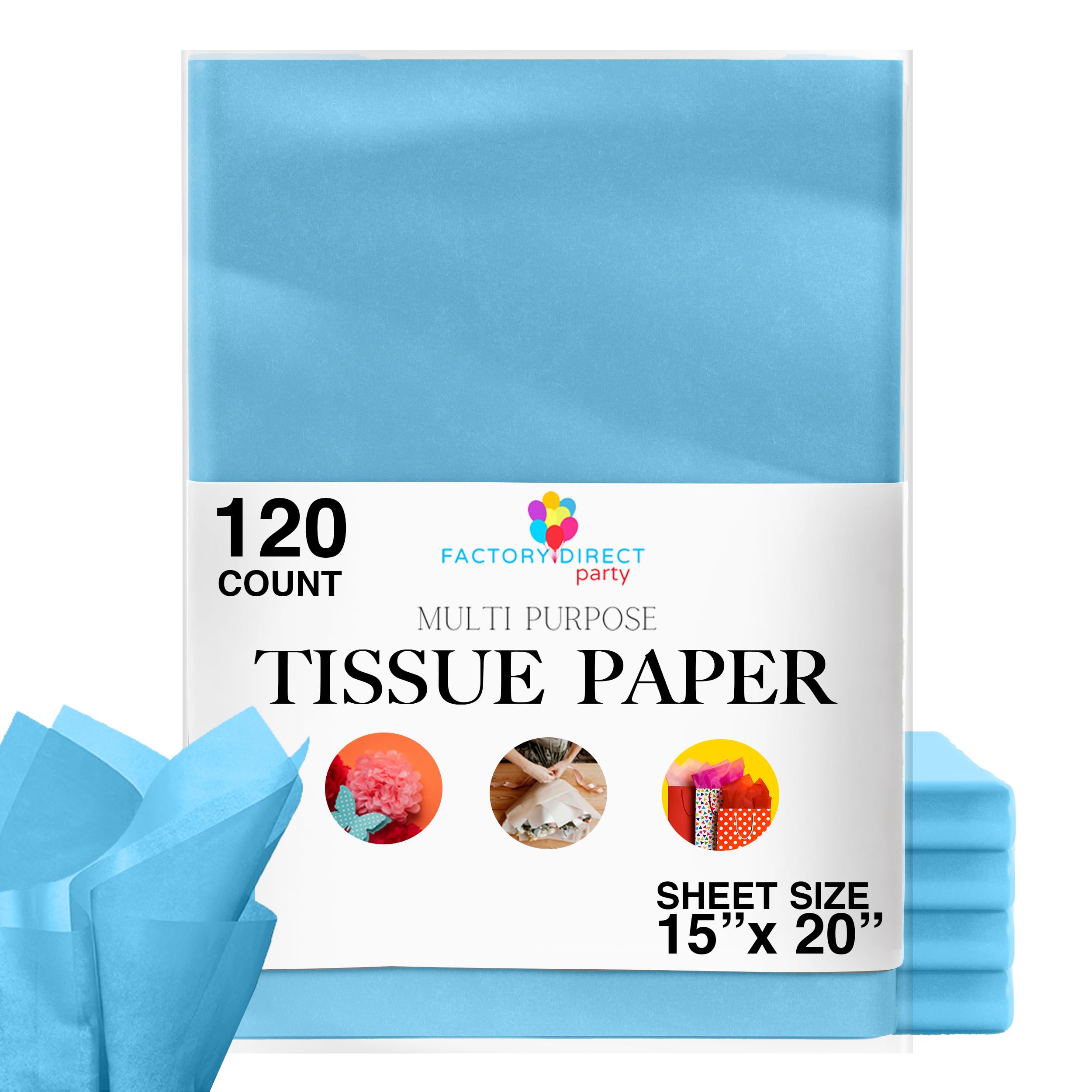 Premium Light Blue Tissue Paper - 120 Sheets, 15