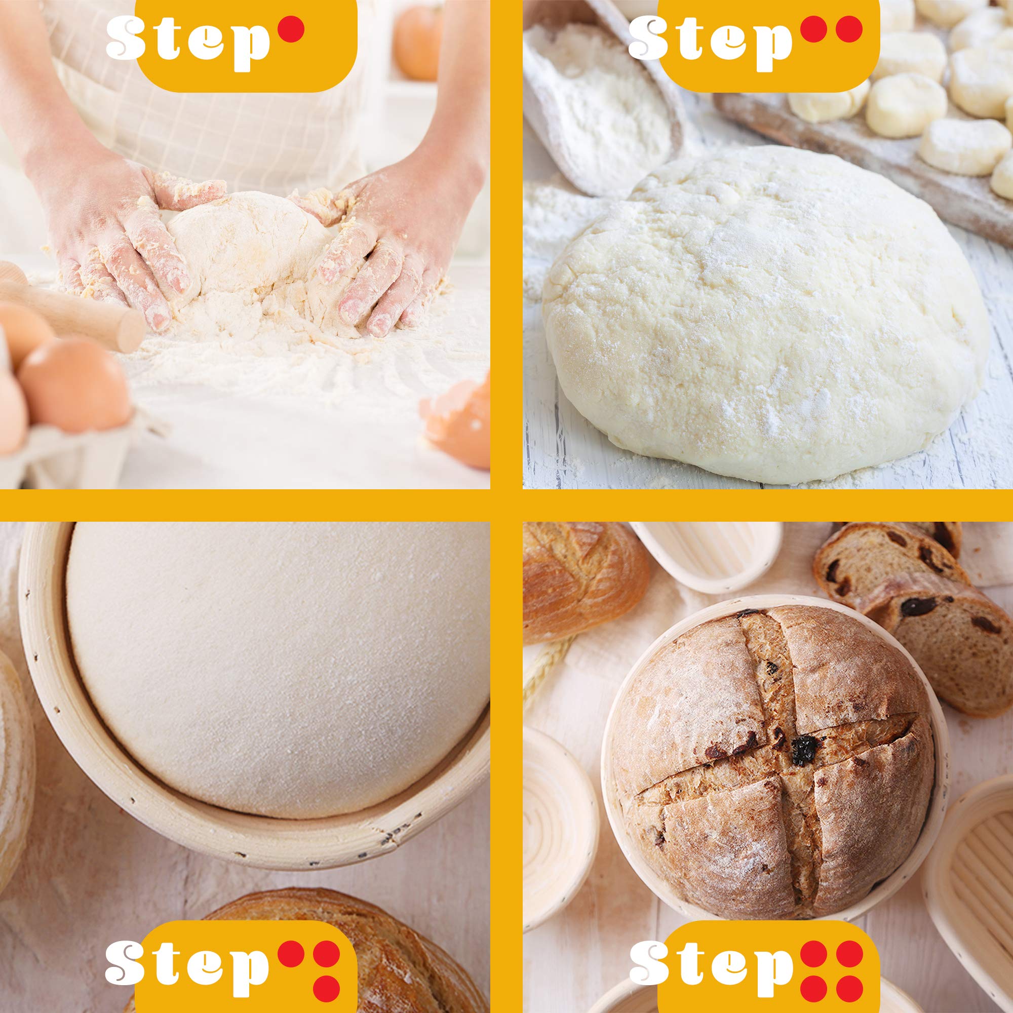 6-Piece Bread Proofing Basket Set with Banneton, Dough Scraper & Sourdough Starter Kit - Includes Professional Baking Ebook with 10 Recipes - Perfect for Beginners & Artisan Bread Making at Home