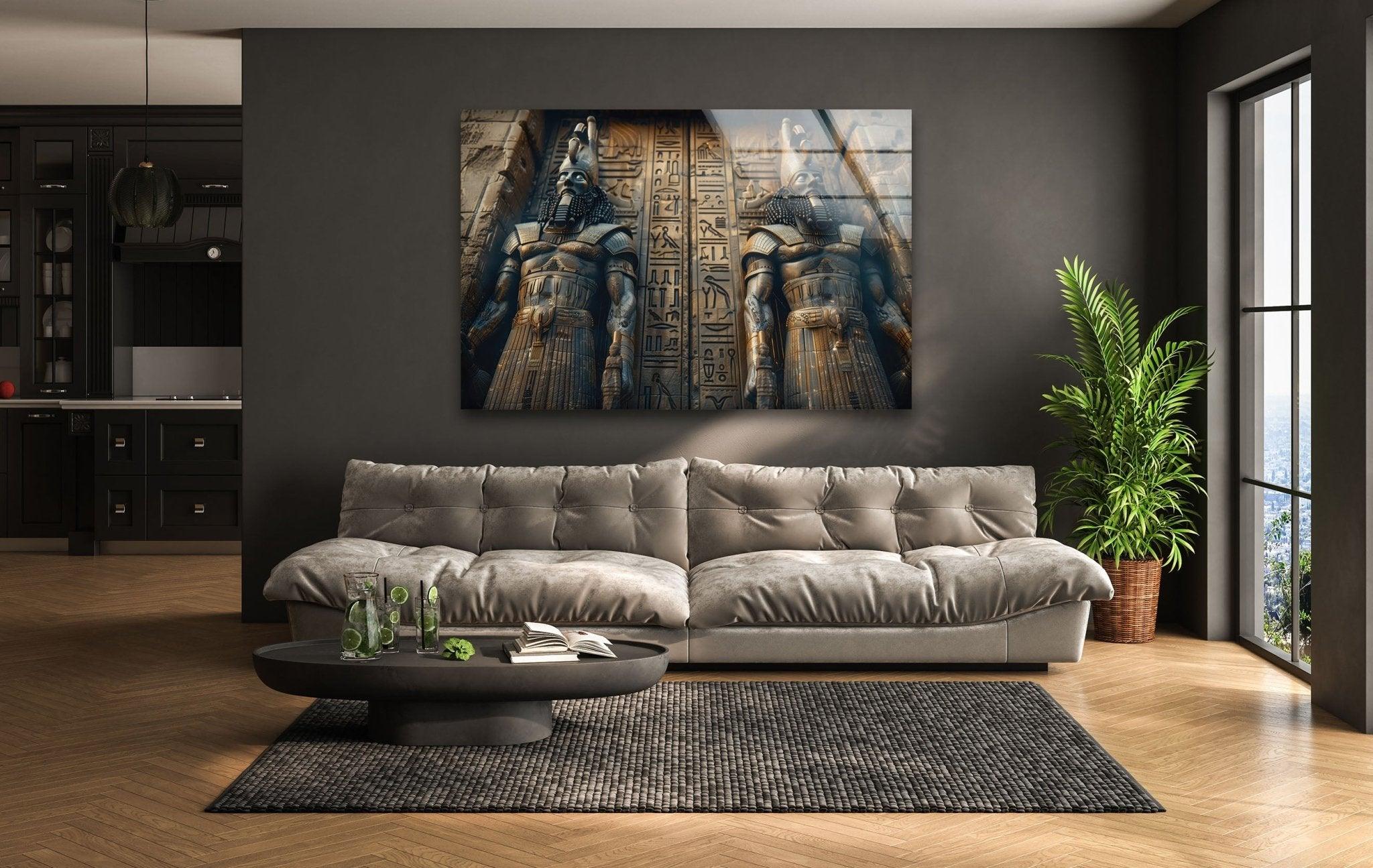 Ancient Mesopotamia Guardian Glass Wall Art - Handmade Stained Glass Decor for Home & Office - Perfect for Living Room, Bedroom, or Gift