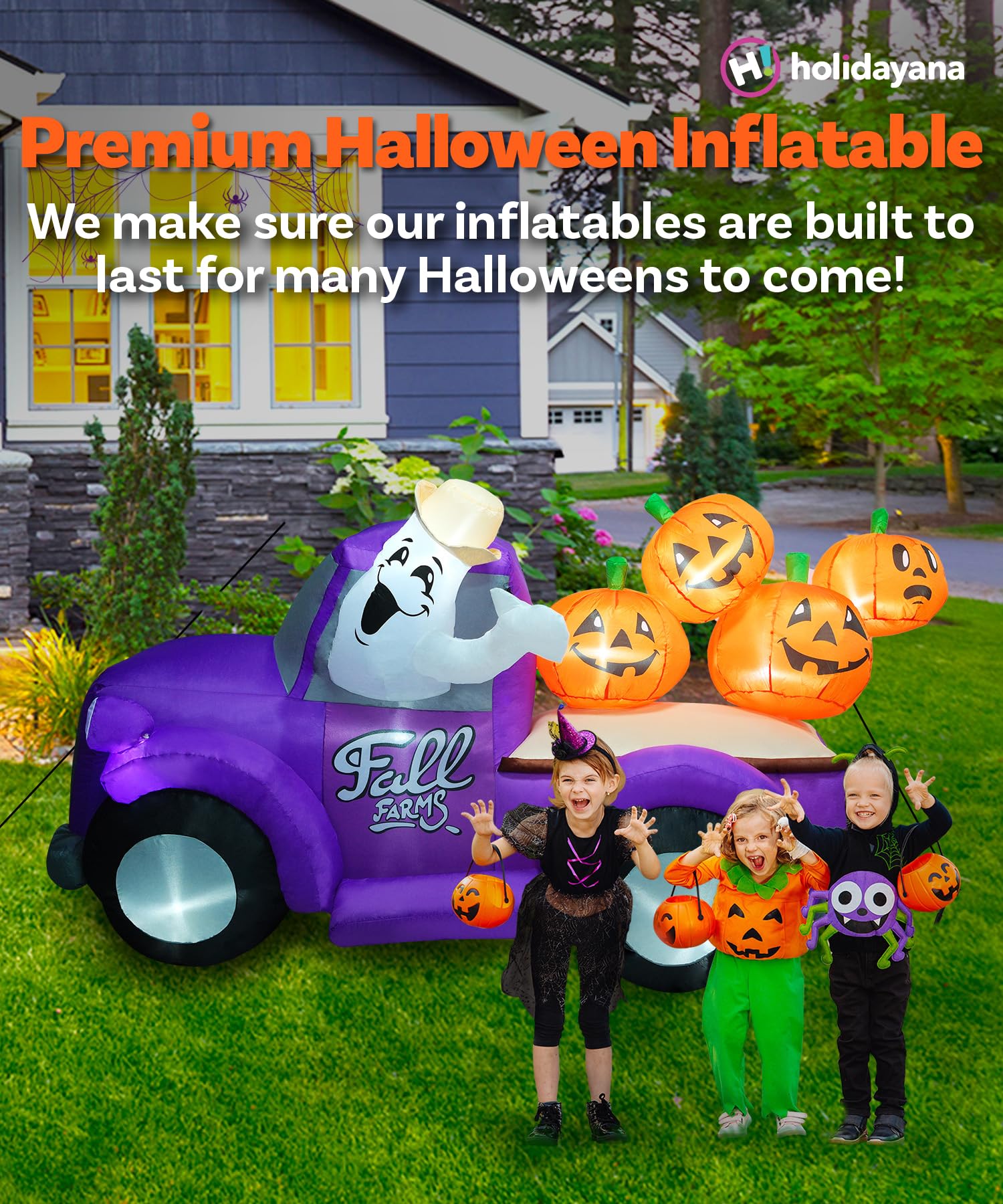 7ft Halloween Inflatable Ghost Hayride Truck - Large Outdoor LED Decorations for Yard, Haunted House & Party | Premium Inflatable Blow Up Decor for Halloween, Christmas & Holiday Celebrations
