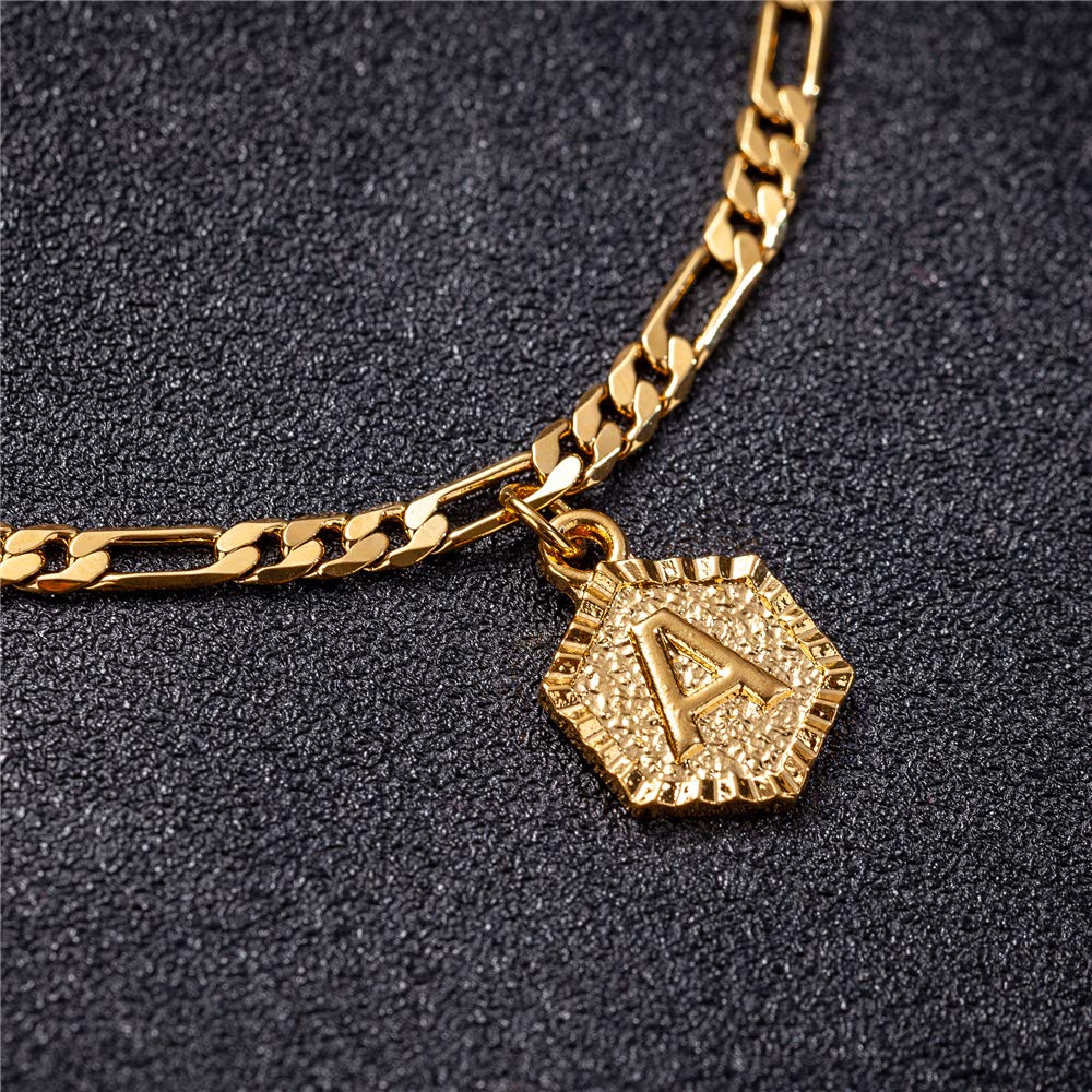 18K Gold & Silver Figaro Cuban Link Ankle Bracelet for Women & Men - Custom Name Initial Anklet Jewelry for Teens & Adults - Perfect for Beach, Wedding & Everyday Wear
