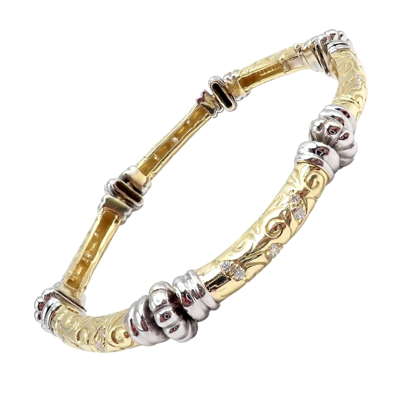Vintage 18k Yellow & White Gold Diamond Laurel Bracelet for Women - Elegant Jewelry Gift for Anniversary, Wedding & Special Occasions