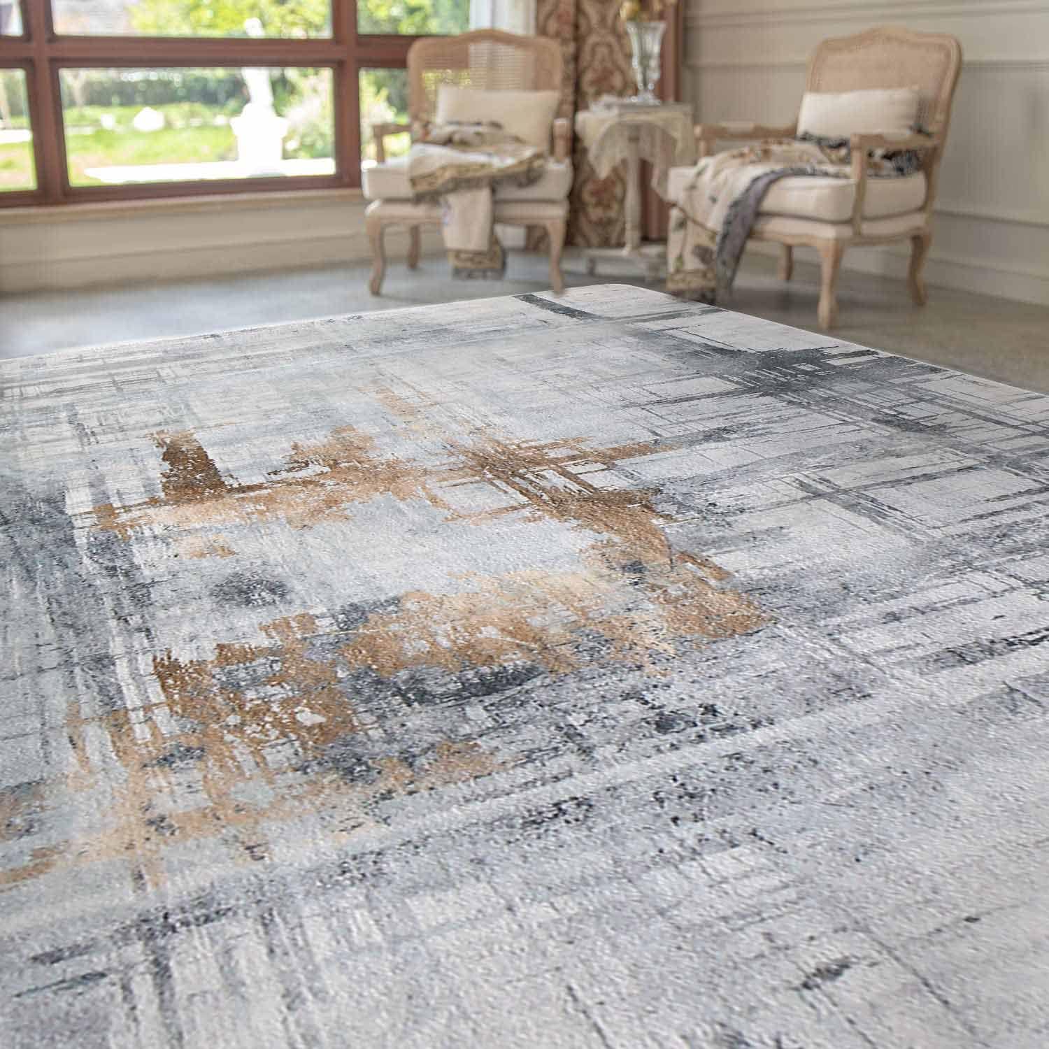 Calore Rugs Modern Soft Abstract Distressed Area Rug - 6.5 x 8.2 ft Medium Pile Carpet for Living Room, Bedroom & Dining Room - Gray/Green/Grey - Cozy Floor Mat for Home Decor & Comfort