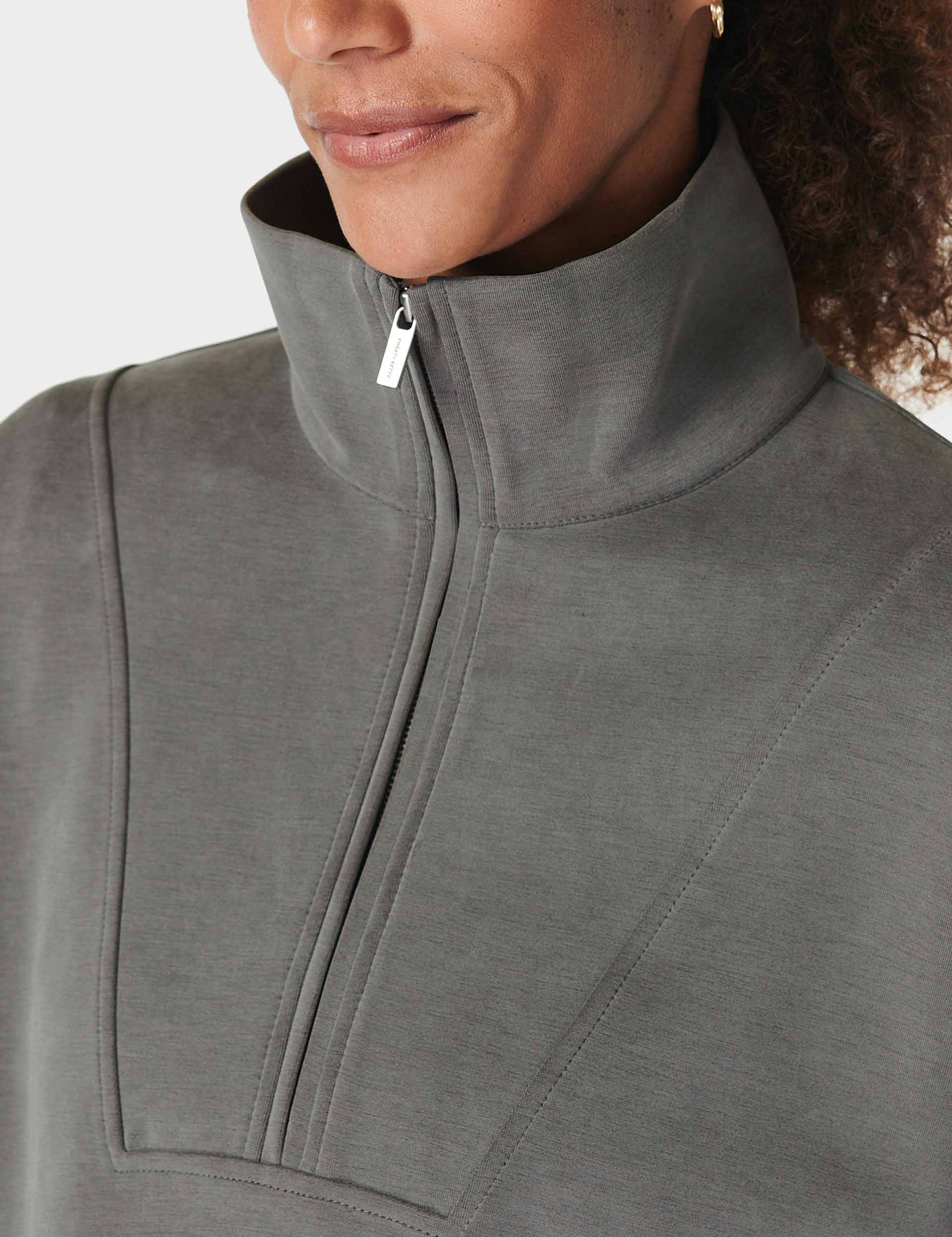 Premium Sand Wash Funnel Neck Half Zip Sweatshirt for Men & Women | Soft Charcoal Grey Pullover | Gym, Lounge & Casual Wear