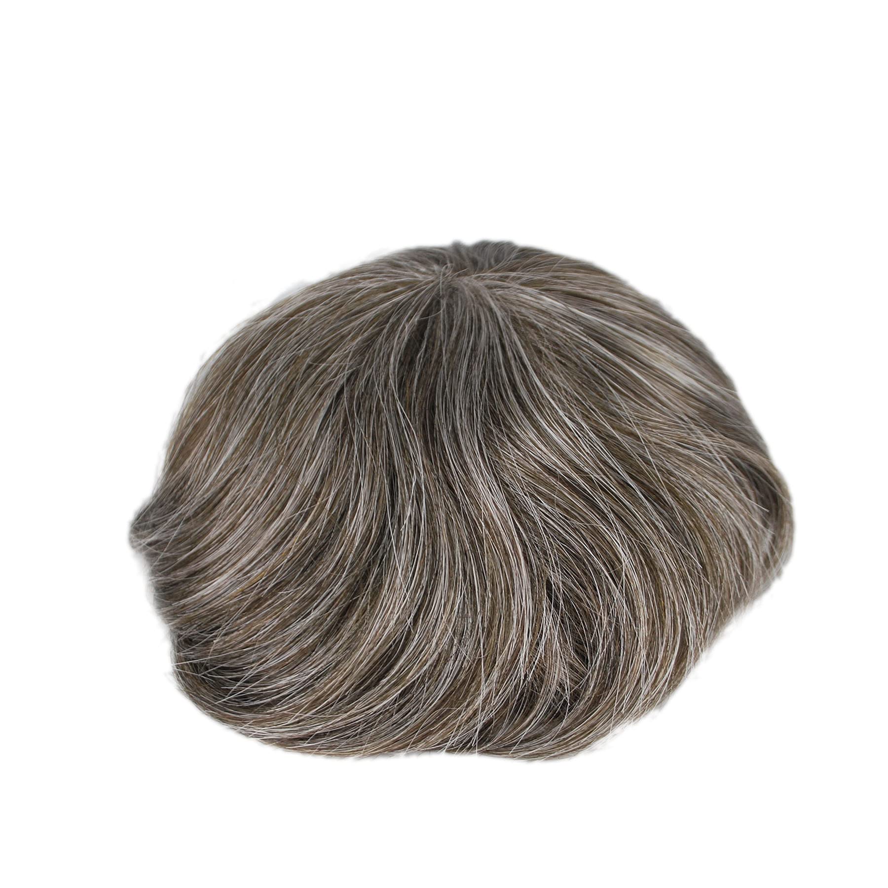 Men's Short Grey Toupee Wig - Dark Brown with 40% Gray Hair Replacement (Color 340#-3#) - Natural Looking Hairpiece for Thinning Hair & Baldness Cover | Perfect for Daily Wear, Cosplay & Costume Parties