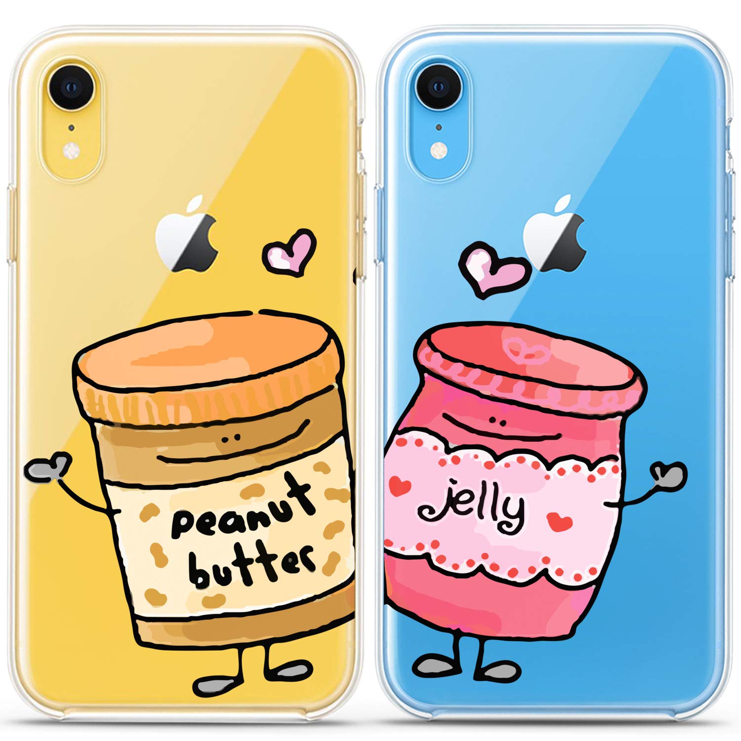 Matching Couple Phone Cases for iPhone 16/15/14/13/12/11 Pro Max/Mini/XS/X/8 Plus/7/XR/10/SE/5 - Cute Peanut Butter & Jelly Design Silicone Cover - Perfect Anniversary Gift for Girlfriend & Couples - Kawaii Art Pair for Everyday Use & Special Occasions