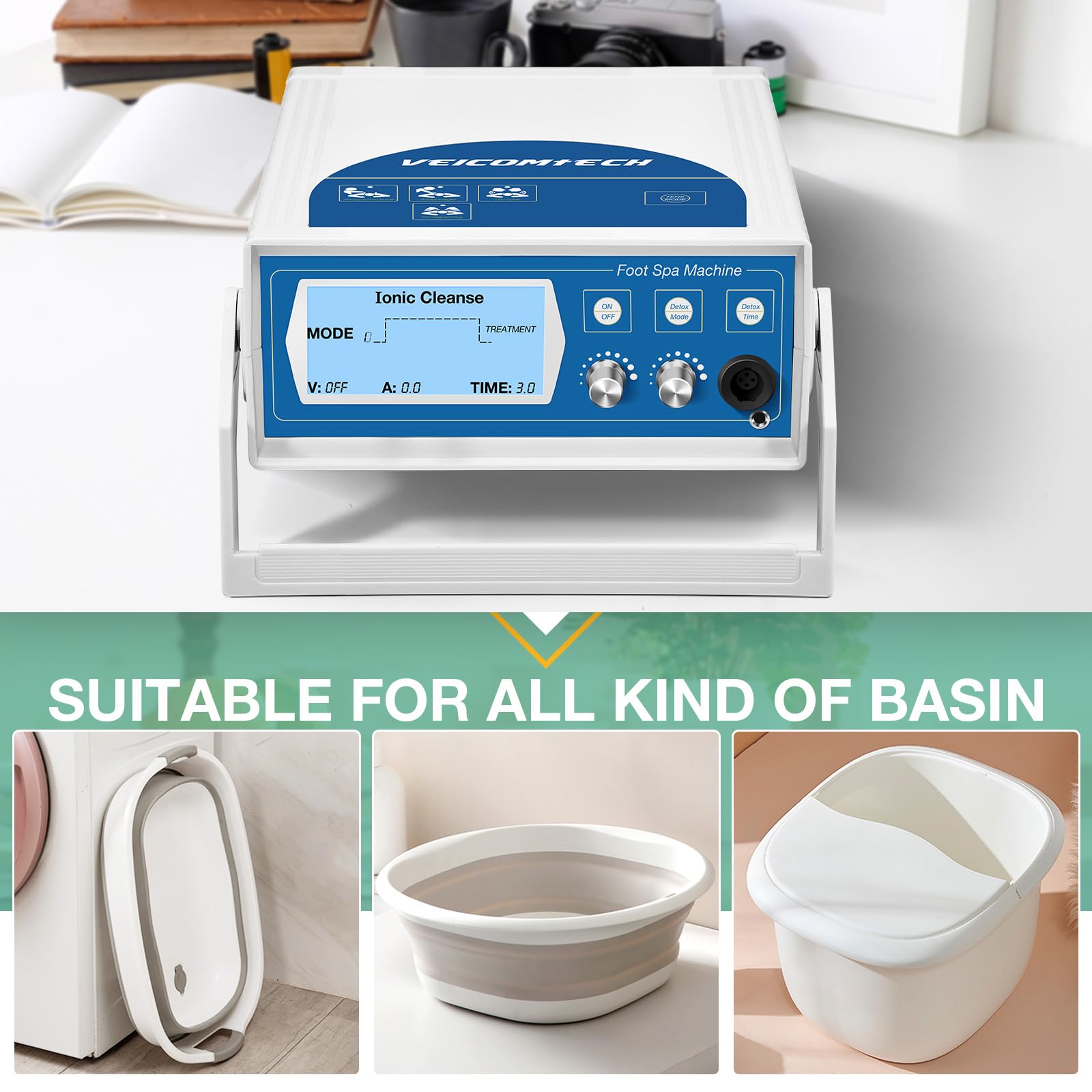 Ionic Foot Detox Machine - 3 in 1 Foot Spa System with Wrist Strap, Far Infrared Waist Belt, Array & 2 Pads for Home Detox Therapy | Blue | Relaxation & Pain Relief