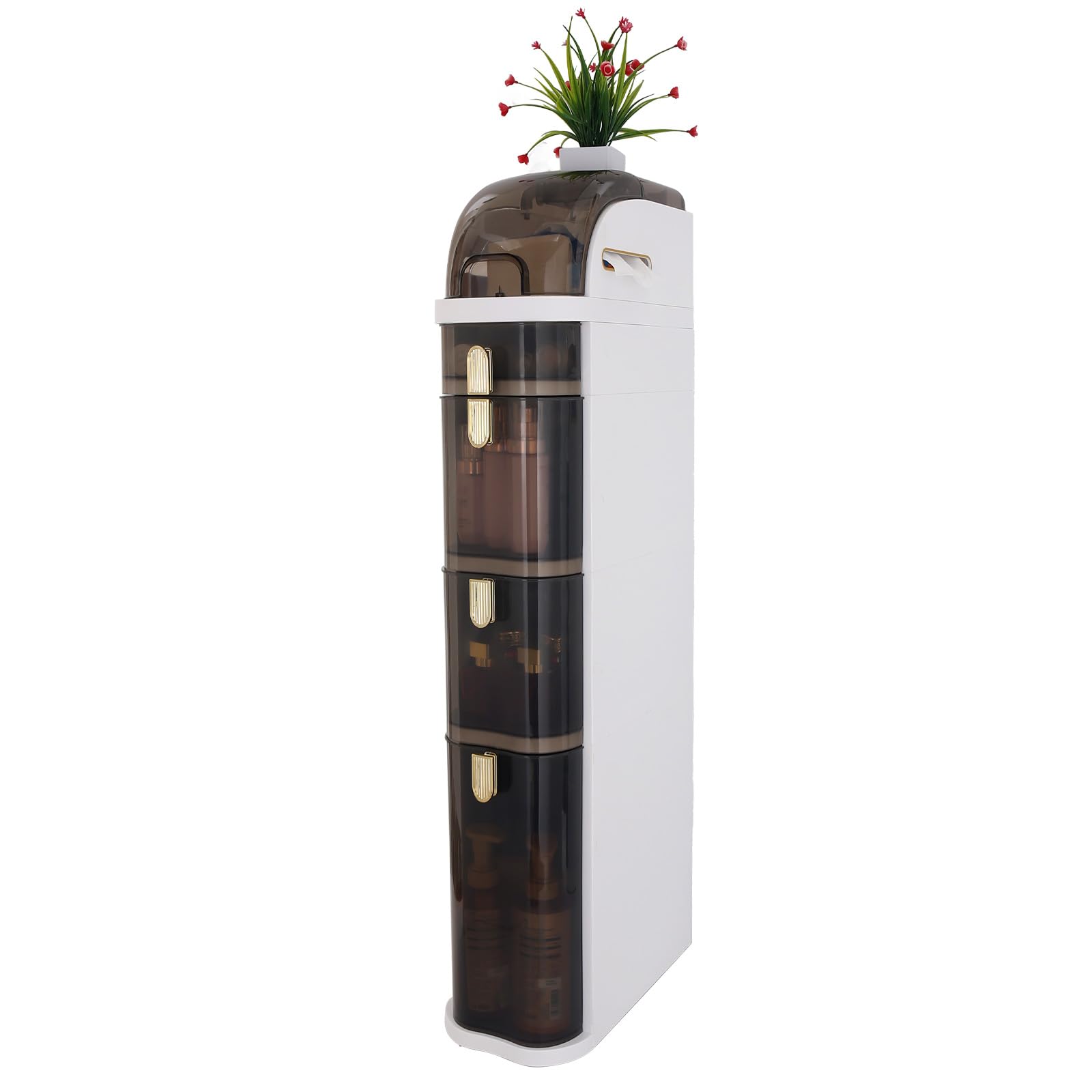 4-Tier Narrow Bathroom Storage Cabinet - Space-Saving Movable Organizer for Small Bathrooms, Laundry Rooms & Living Room Gaps - Ready to Use Right Out of The Box - Perfect for Toiletries, Towels & Household Essentials Storage