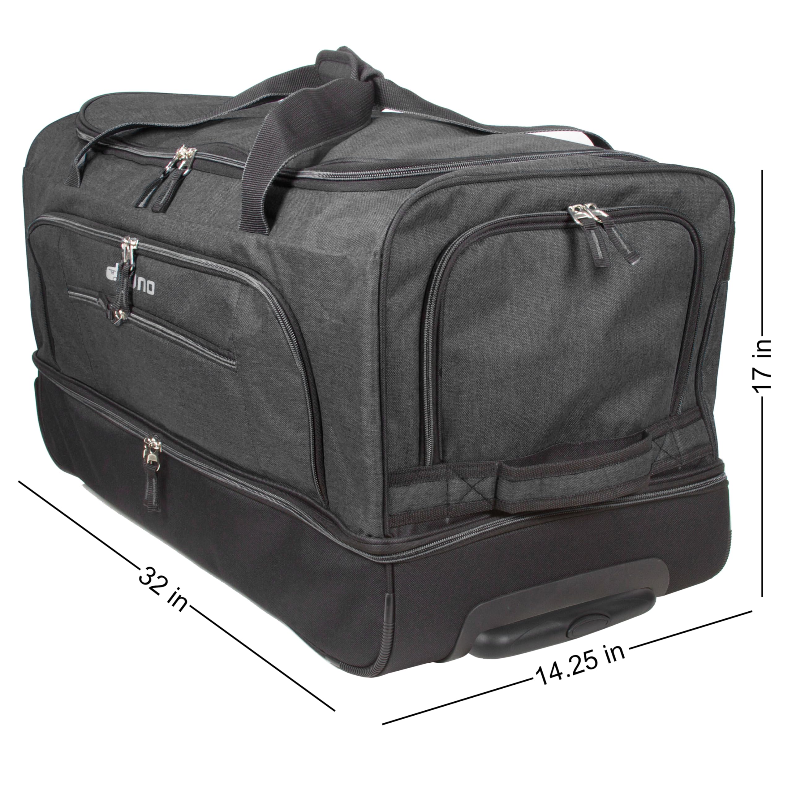 Dejuno Lightweight Denim Drop Bottom Rolling Duffel Bag - Travel Luggage with Wheels for Airplane, Gym & Weekend Getaways | Durable Carry-On Duffel for Men & Women
