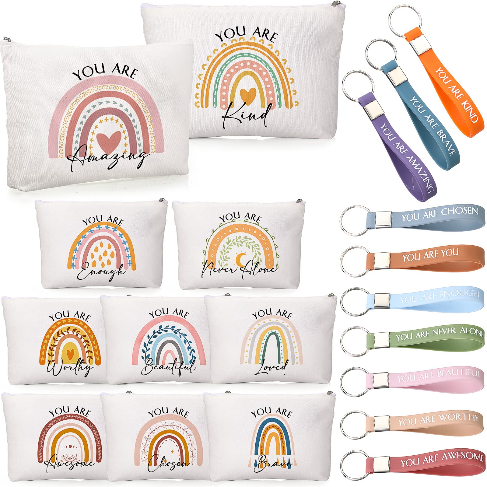 10-Piece Inspirational Gift Set for Women - 10 Keychains & 10 Tote Bags - Employee Appreciation, Thank You Gifts for Adults - Perfect for Corporate Events, Team Building & Motivational Rewards