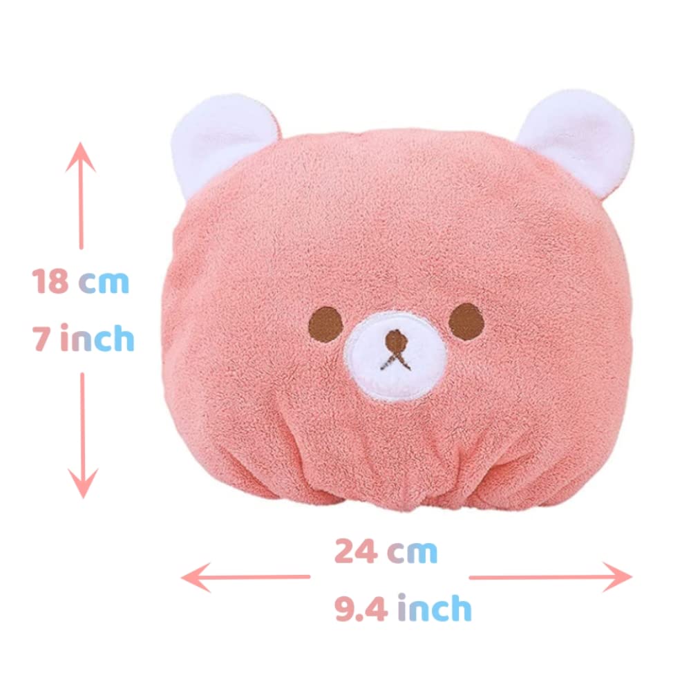 2PCS Soft & Absorbent Bear Hair Towel Wrap - Quick Dry Bath Turban Cap for Women, Girls & Kids - Perfect for Post-Shower, Spa & Home Hair Care