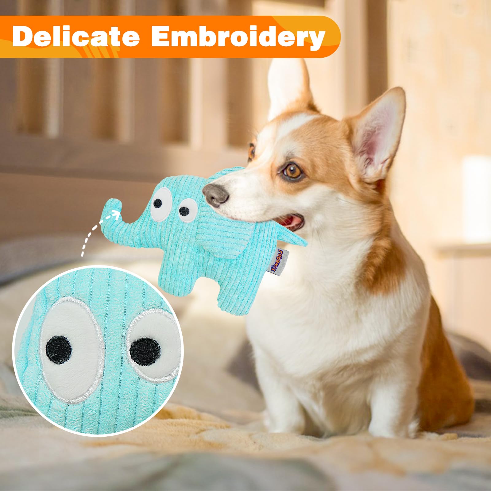 Durable Squeaky Dog Toys for Small & Medium Dogs - Soft Plush Elephant Chew Toy with Non-Shedding Material - Perfect for Indoor Play & Interactive Training Sessions