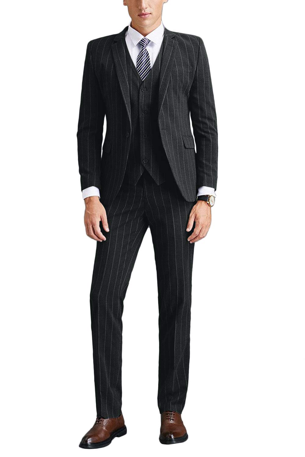 GATMSTZ Men's Slim Fit 3-Piece Pinstripe Suit with Notch Lapel - Formal Wedding Tuxedo, Prom Suit & Business Attire for Special Occasions