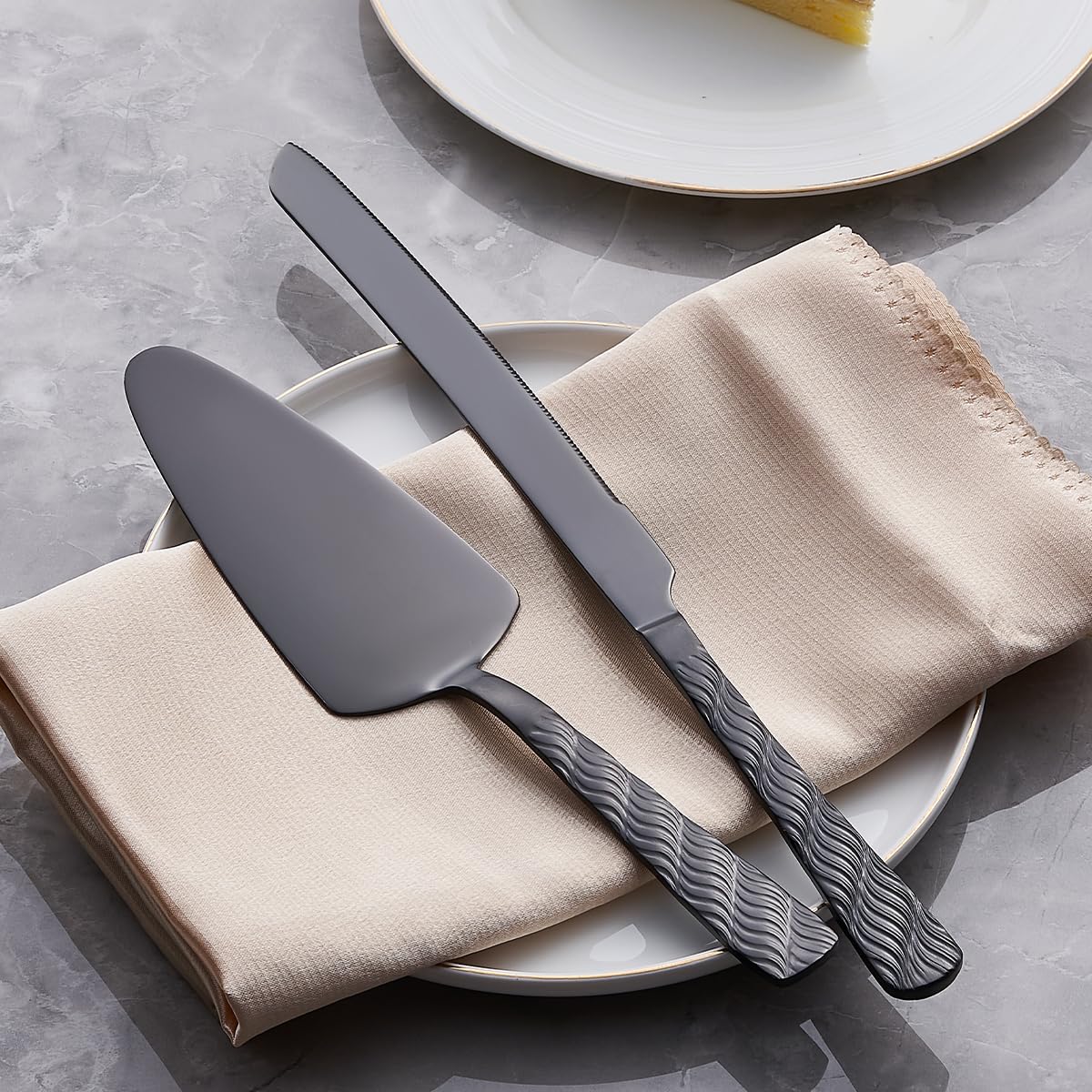 Premium Black Cake Cutting Set - Stainless Steel Cake Knife & Server for Weddings, Birthdays, Parties | Elegant Cake Pie Cutter for Special Occasions & Celebrations | Perfect for Wedding Cakes, Birthday Parties & Dessert Tables