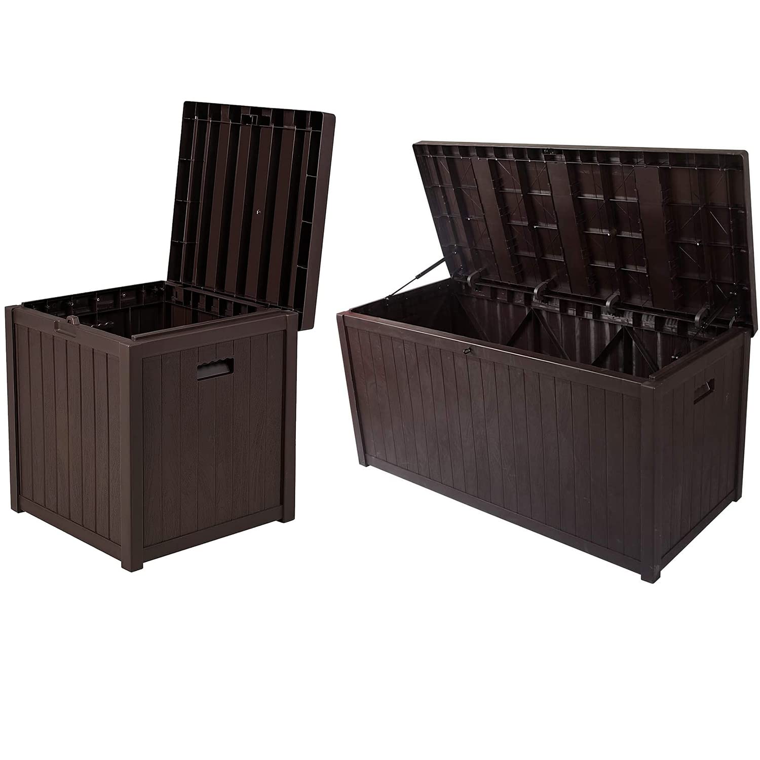 SUNVIVI 120 & 51 Gallon Waterproof Outdoor Deck Storage Box - Resin Patio Storage Bin for Cushions, Pool Supplies, Garden Tools (Brown) - Perfect for Backyard, Patio, and Poolside Organization