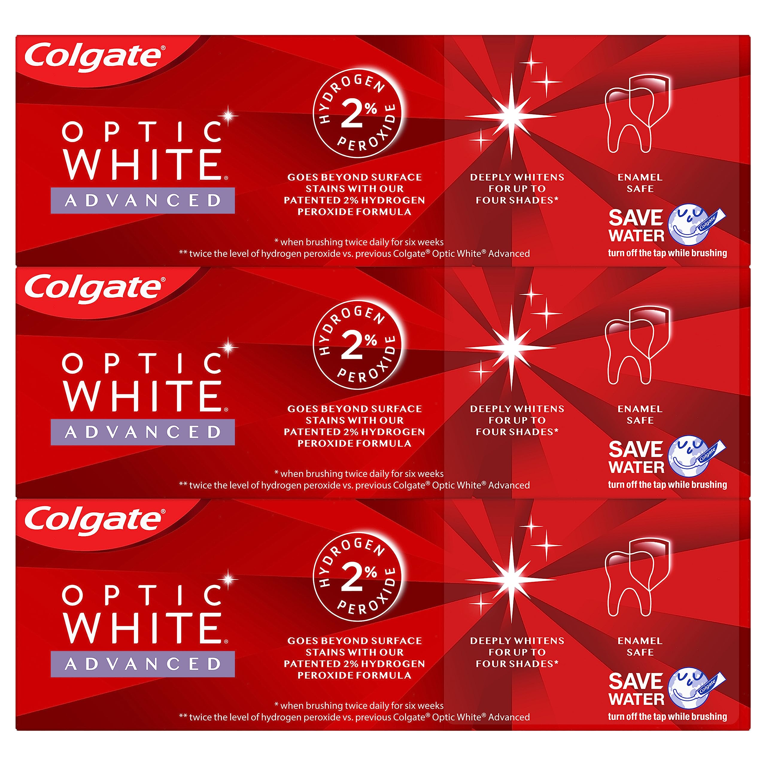 Colgate Optic White Advanced Teeth Whitening Toothpaste - Vibrant Clean Mint Flavor, 3.2 oz (3 Pack) | Professional Stain Removal & Enamel Safe | Perfect for Coffee, Wine & Smoking Stain Removal