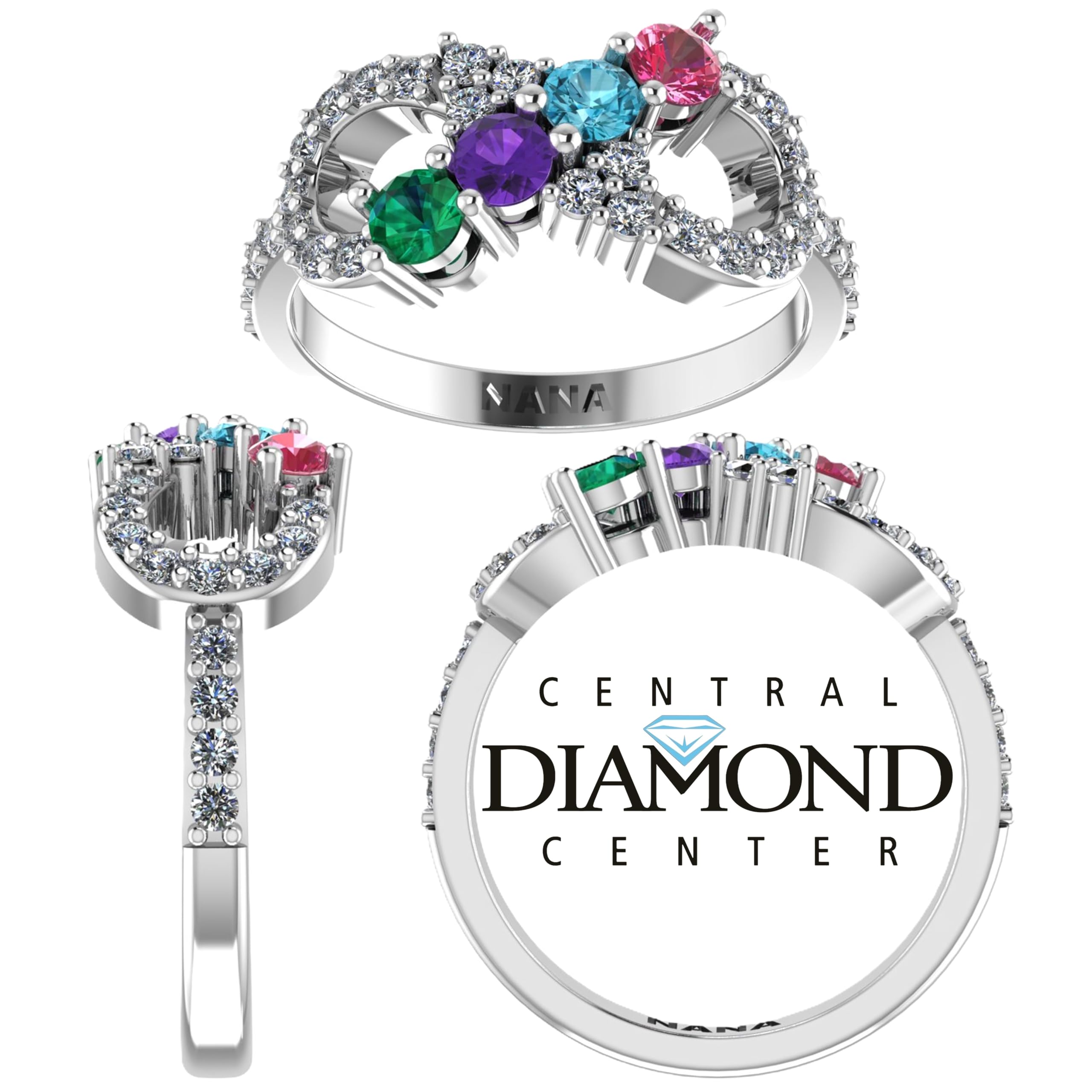 Infinity Mothers Ring with 1-6 Simulated Birthstones in Sterling Silver, 10K or 14K Gold - Perfect Gift for Mom, Grandma & Anniversary - Central Diamond Center