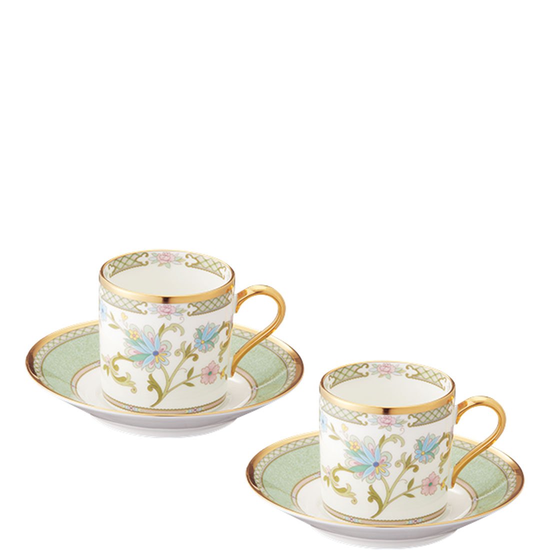 Noritake Bone China Yoshino Green Coffee Cup & Saucer Set - 125ml (4.2oz) Elegant Tea Cup for Afternoon Tea, Cafe, Home Decor & Gift Giving