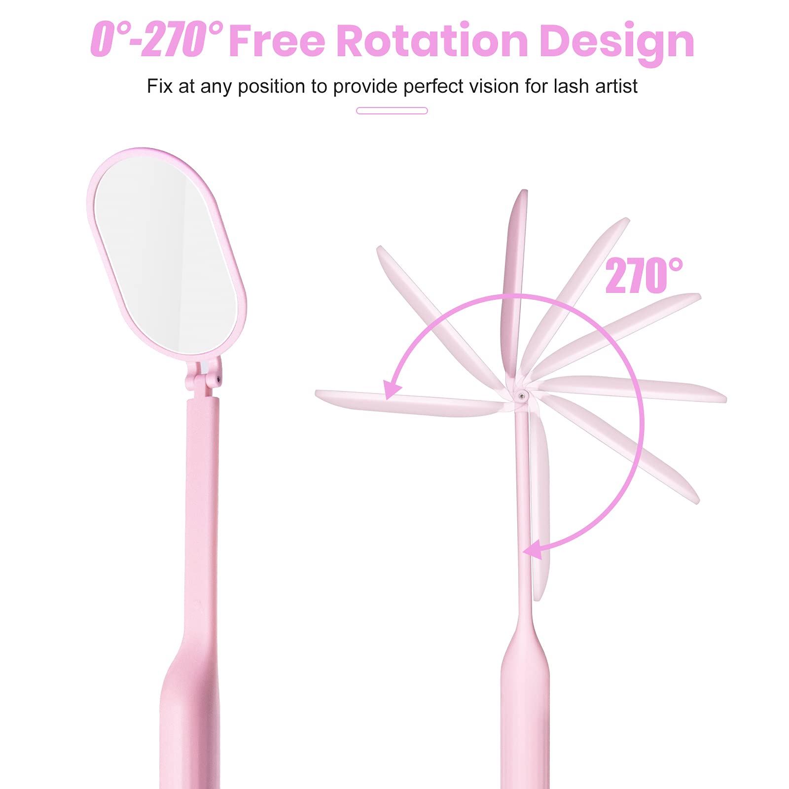 1 PCS Large Eyelash Extension Mirror with 270° Rotation - Lightweight Folding Makeup Mirror for Lash Techs & Professionals - Adjustable Inspection Mirror for Eyelash Extensions & Beauty (Pink) - Perfect for Salon, Home Use & Travel Makeup Kit